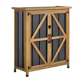 VEVOR - Outdoor Storage Shed, 33.86" x 37.4" Wood & Metal Garden Tool Shed with Lockable Doors & Sloped Roof - Brown;Black