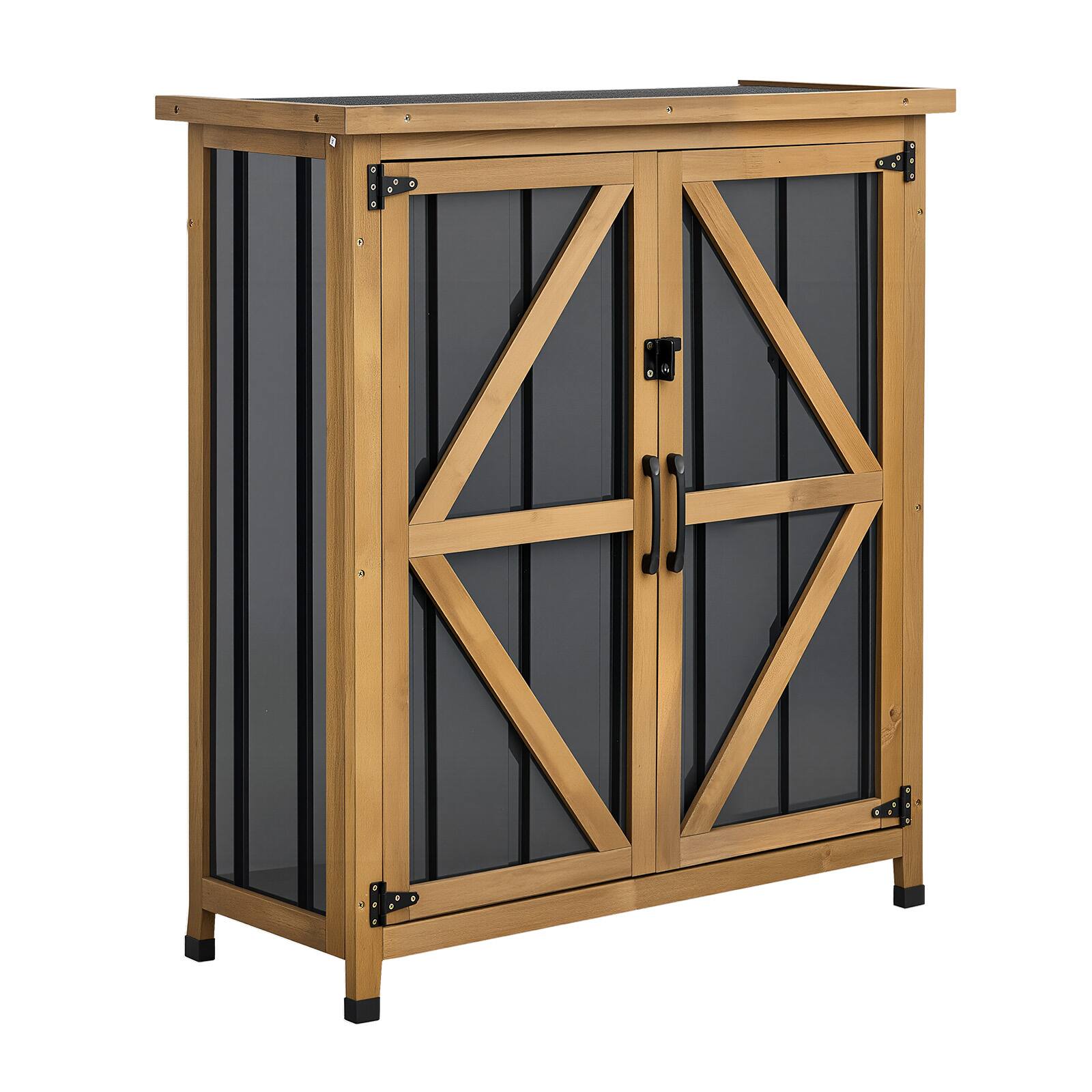 VEVOR - Outdoor Storage Shed, 33.86" x 37.4" Wood & Metal Garden Tool Shed with Lockable Doors & Sloped Roof - Brown;Black