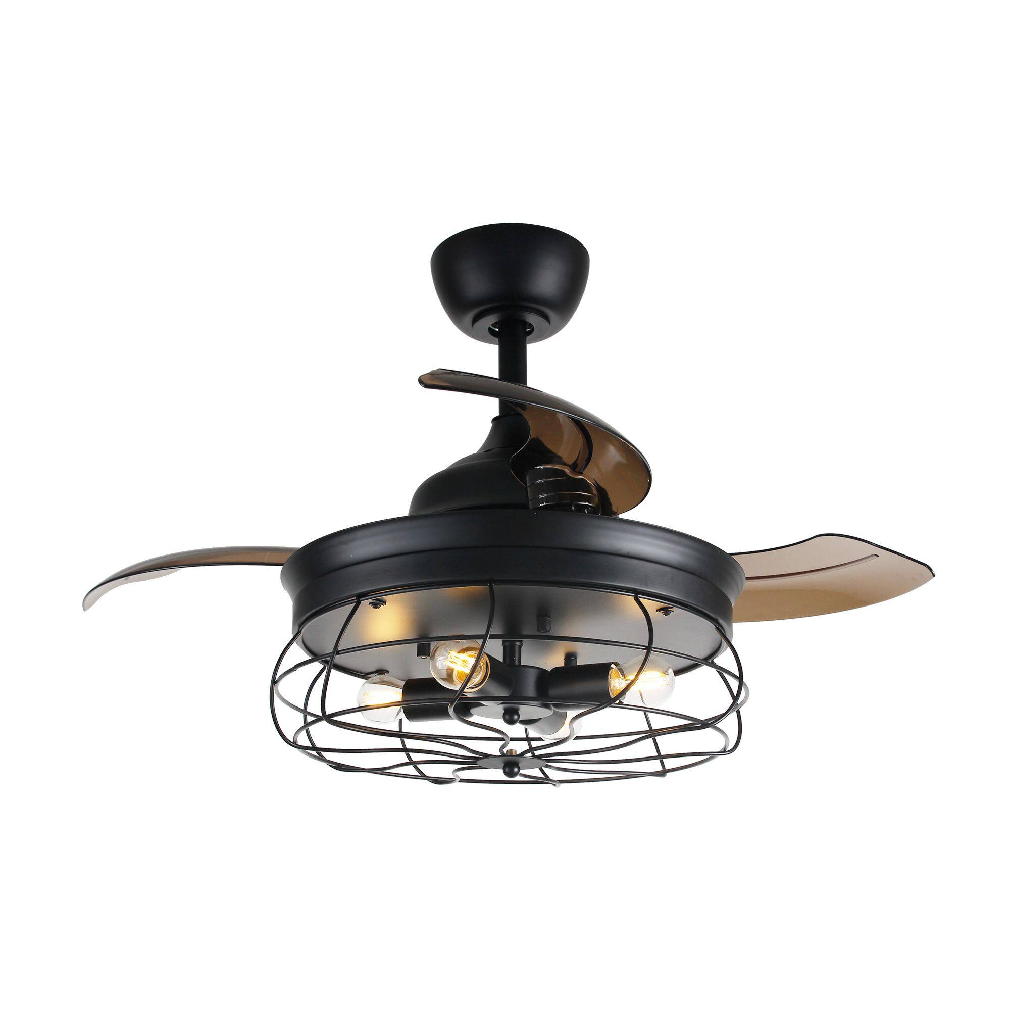 Front. Parrot Uncle - 36" Retractable 3-Blade Ceiling Fan with Light Kit - Matte Black.
