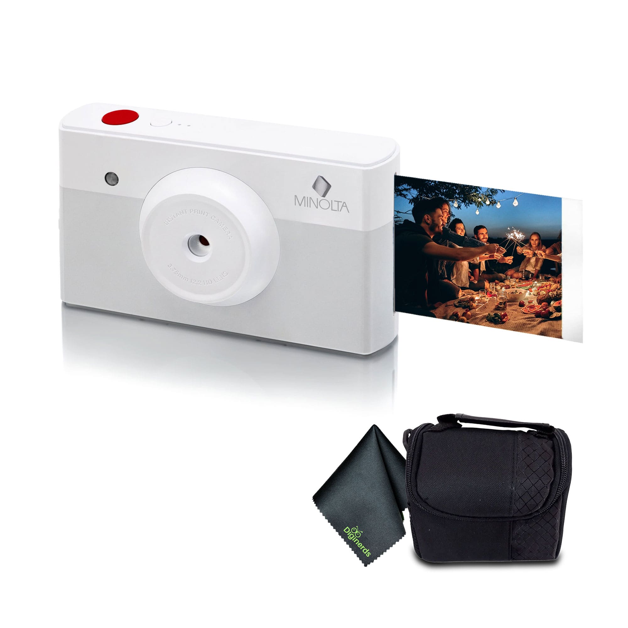Minolta - Instapix Print Camera with Printer (Gray), Camera Bag, Diginerds Microfiber Cleaning Cloth, Bundle