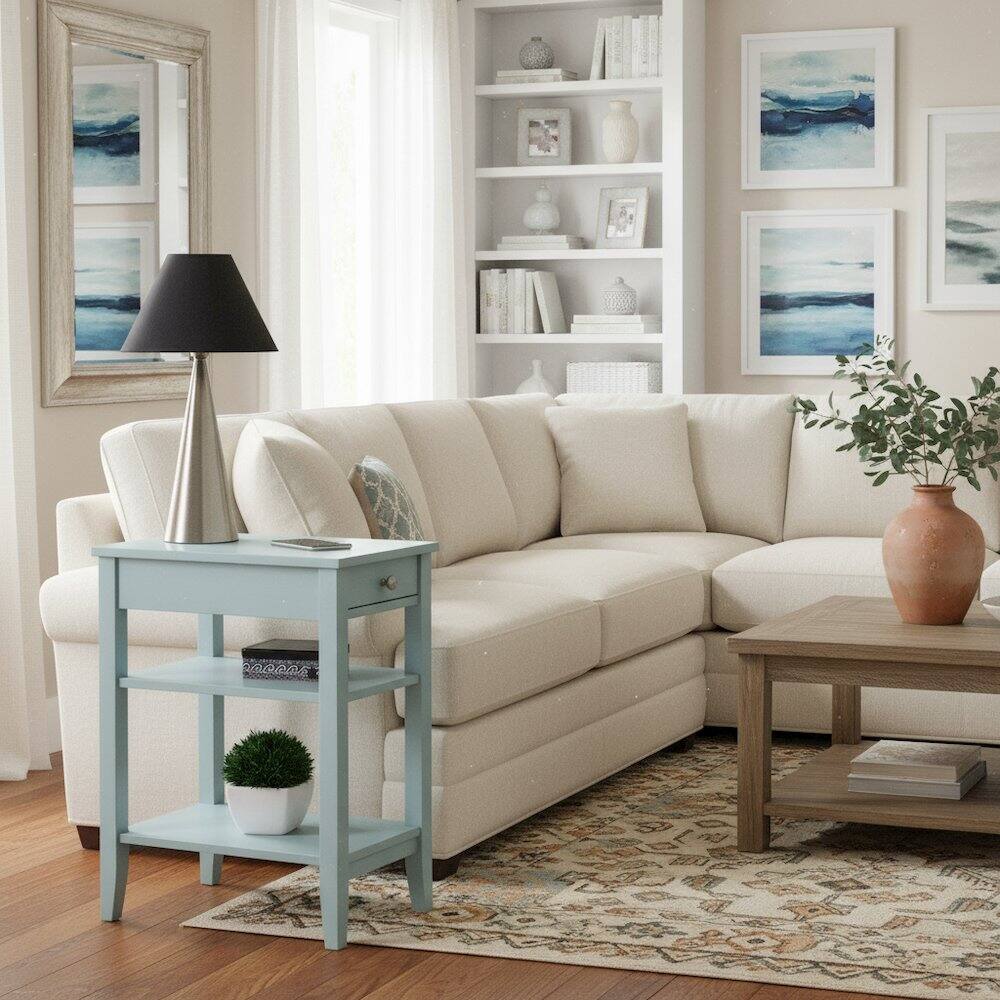 Back. FurniFact - Chairside End Table with Drawer - Sea Foam Blue.