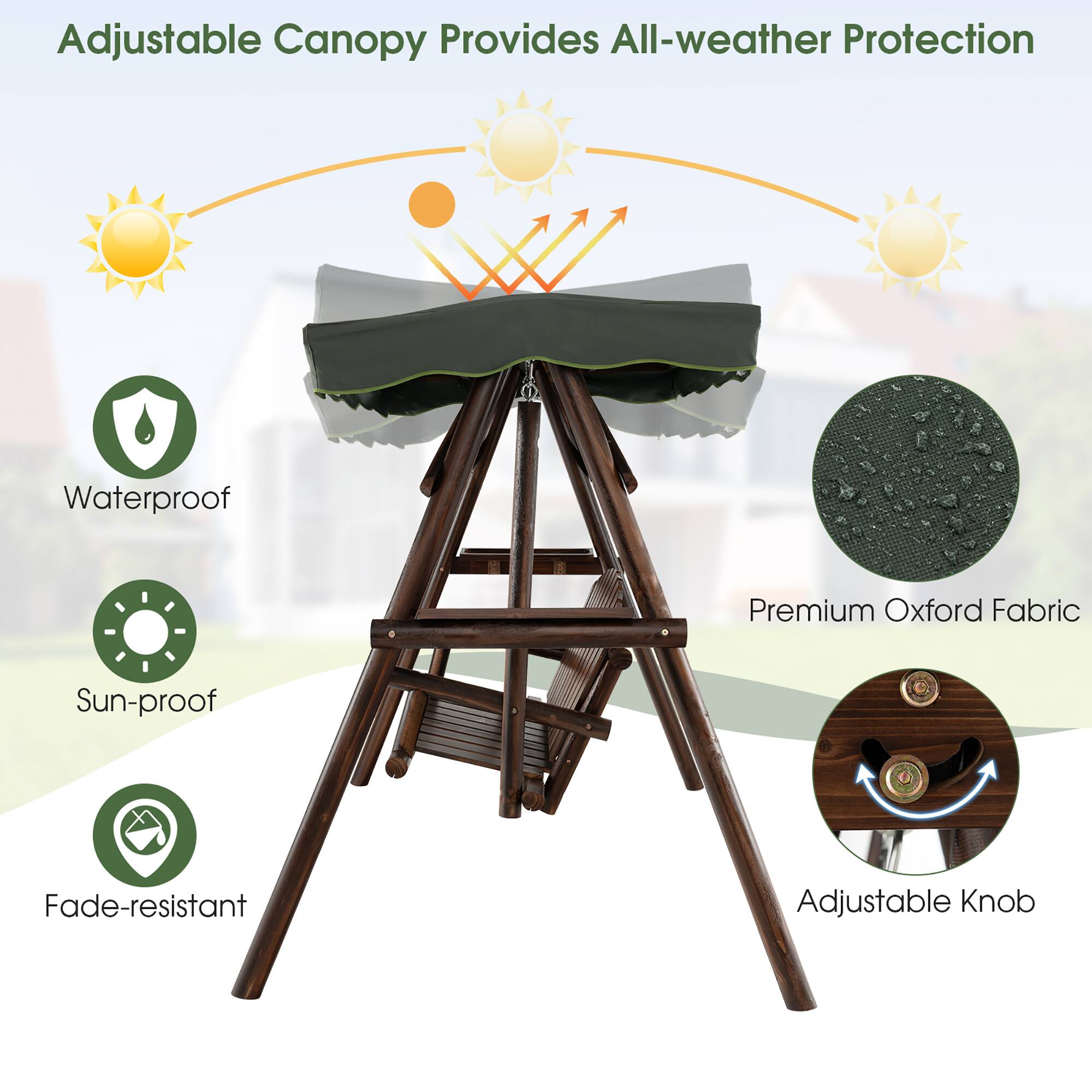 Adjustable Canopy Provides All-weather Protection, Waterproof, Sun-proof, Fade-resistant, Adjustable Knob, Premium Oxford Fabric
