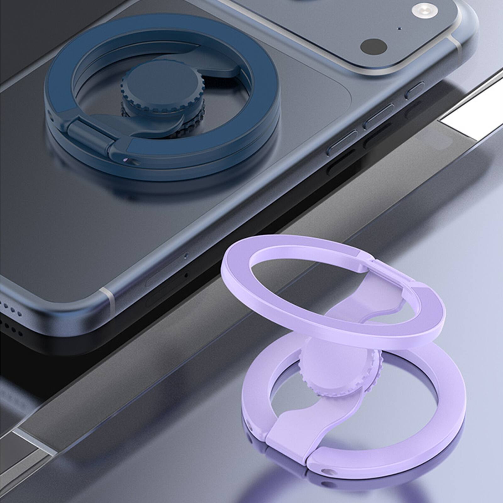 Left. Dteck - Double Sided Magnetic Phone Grip Ring Holder for Apple iPhone, Foldable Zinc Alloy Stand with Fun Gyro Spinner Function - Orange.