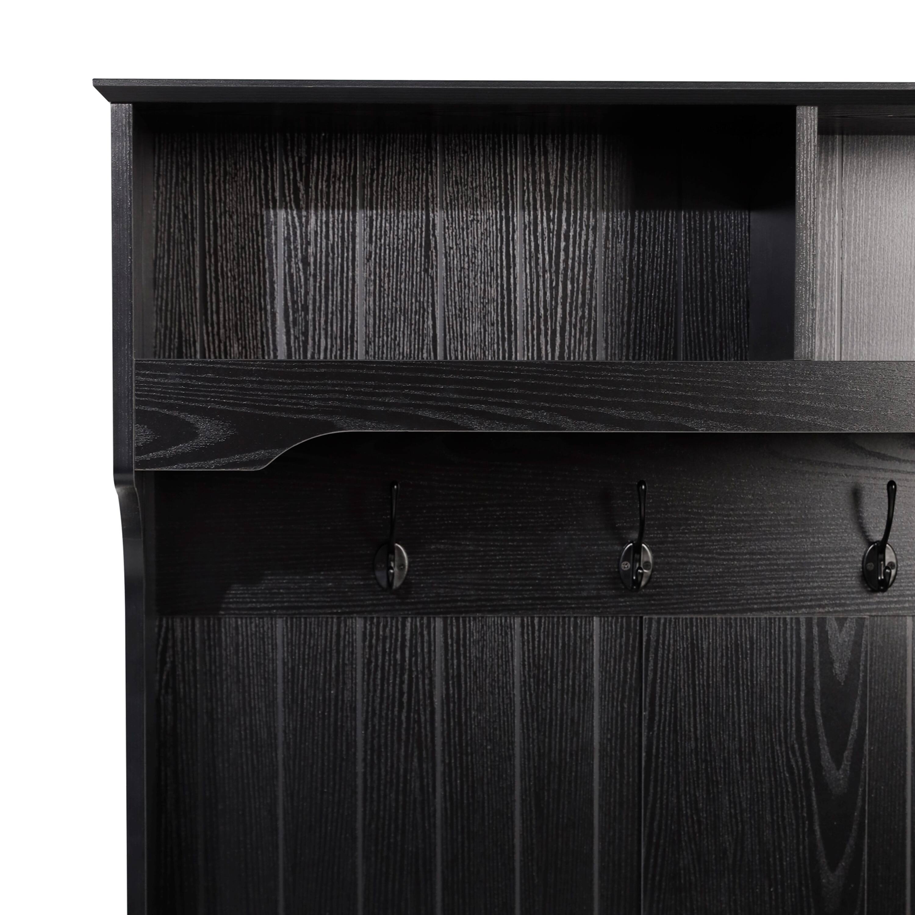 Alt View 9. Emma + Oliver - Lindy Hallway Tree with Storage Bench, Coat Hooks, and Upper Storage Compartments - Black.