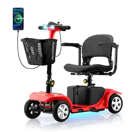 Hover Heart - Electric Mobility Scooter for Adults & Seniors, 4 Wheel Travel Scooter with Seat and LED Light - Red