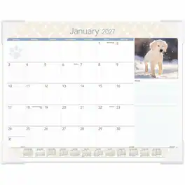 AT-A-GLANCE - Puppies Desk Pad, January 2027 - December 2027, White Paper, 21 3/4" x 17" Desk Calendar