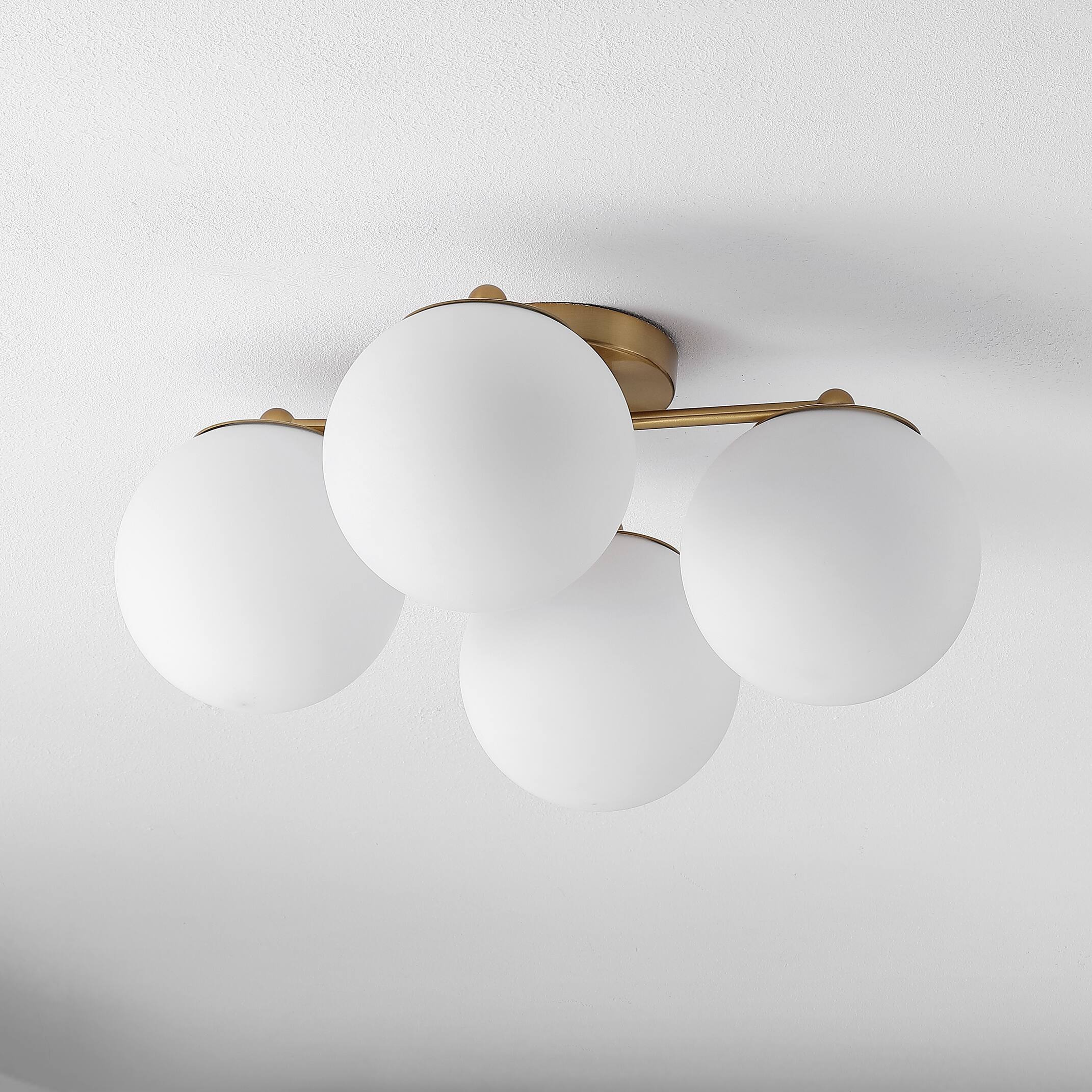 Alt View 5. Jonathan Y - Orly 18" 4-Light Bohemian Farmhouse Iron/Frosted Glass LED Semi Flush Mount, Brass Gold/White - Brass Gold.
