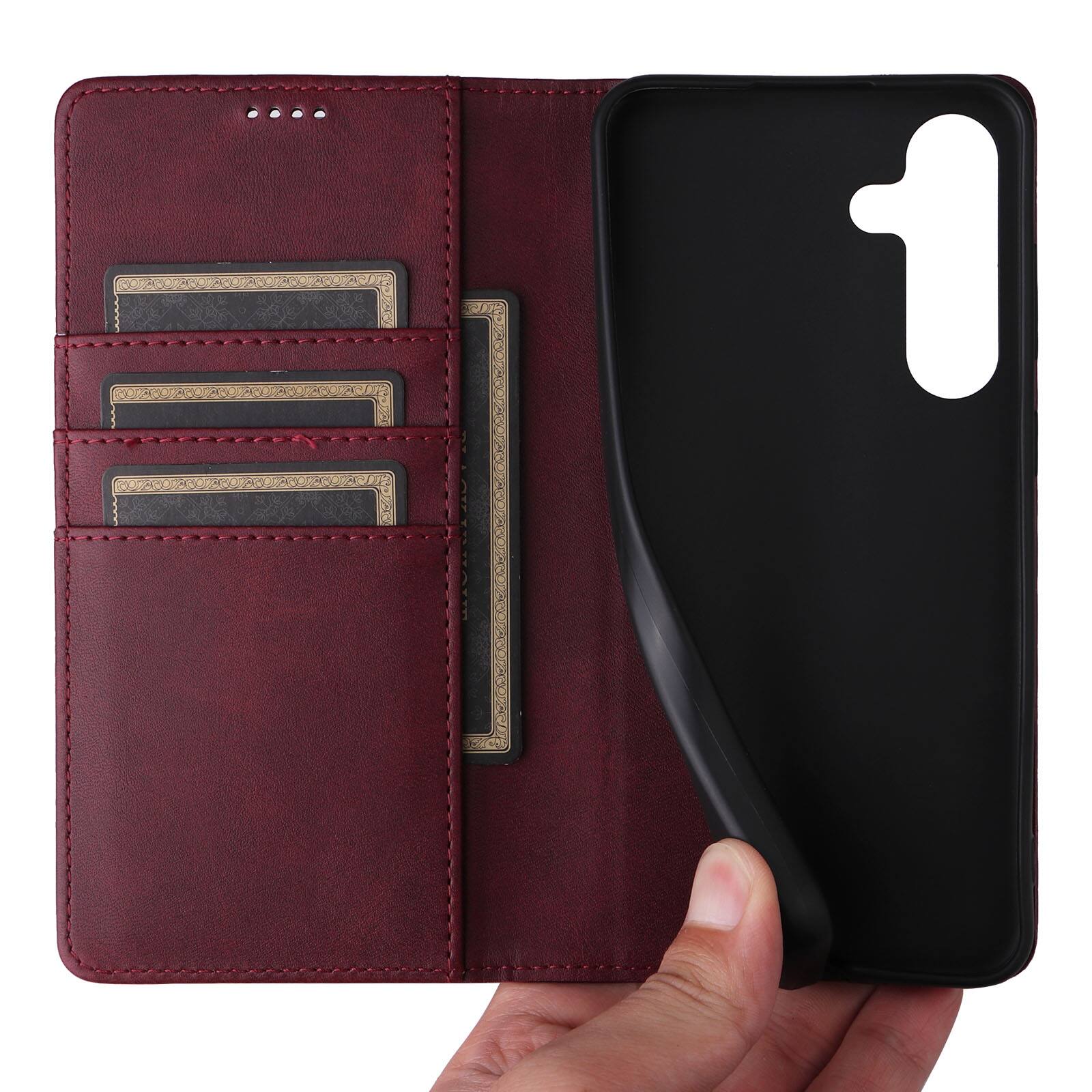 Angle. Dteck - Case for Samsung Galaxy A16 5G,Wallet Case with Card Holder for Women Men,Shockproof PU Leather Flip Kickstand Cover - Winered.