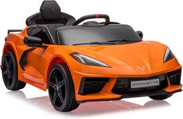 Acekool - 12V Licensed Corvette Kids Ride On Car, Remote Control, LED Lights, MP3, Electric Sports Vehicle - Orange