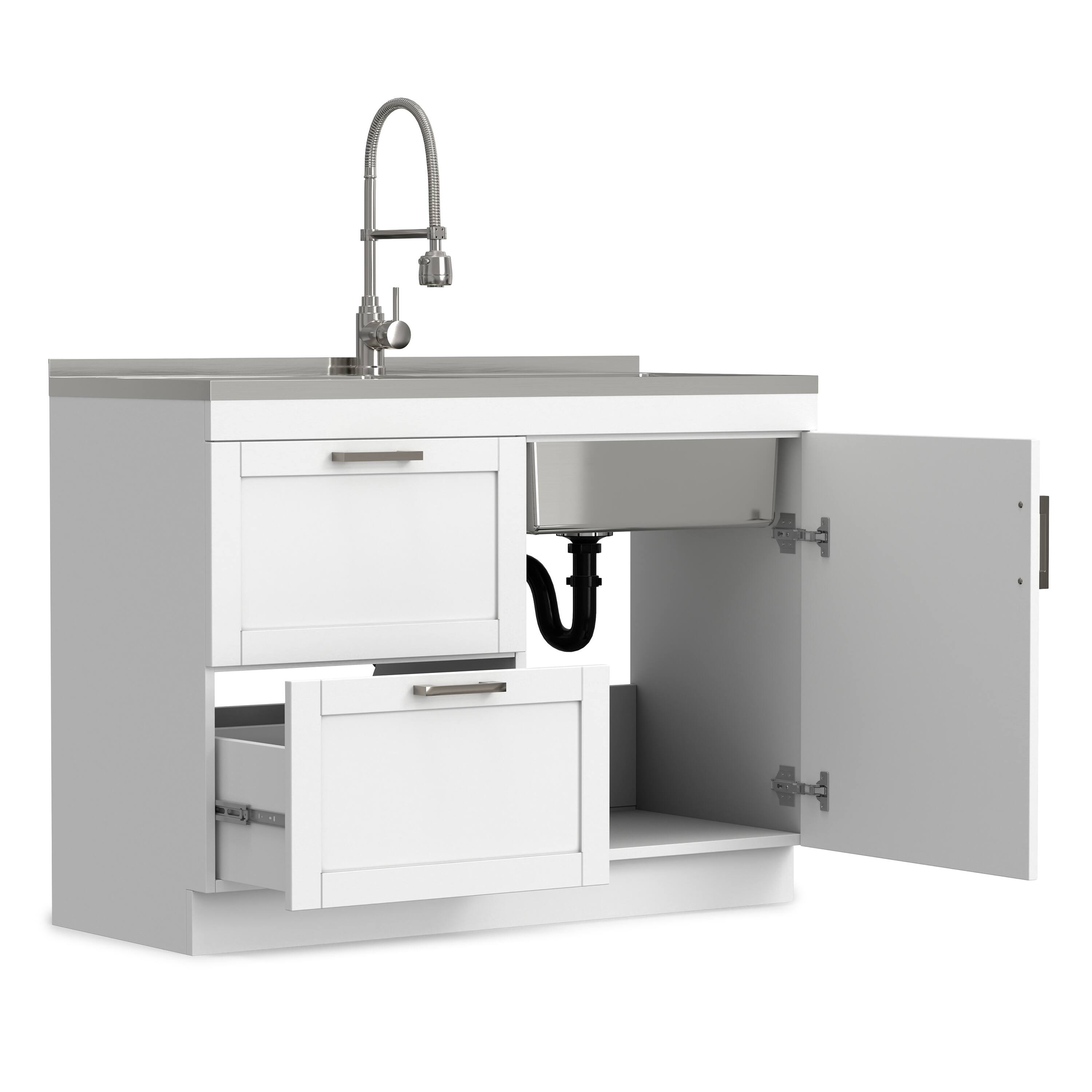 Back. Simpli Home - Hennessy All-In-One 46-inch Laundry Utility Sink and Cabinet - Pure White.