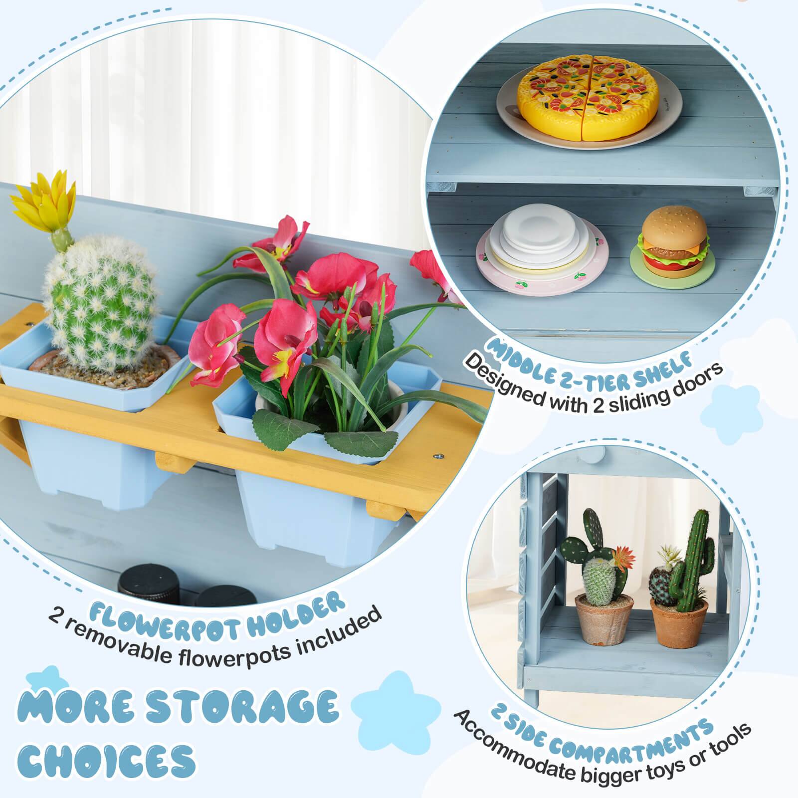 Alt View 7. Costway - Costway Play Kitchen for Kids Wooden Toy Kitchen Playset with Chalkboard Grill Rack - Blue.