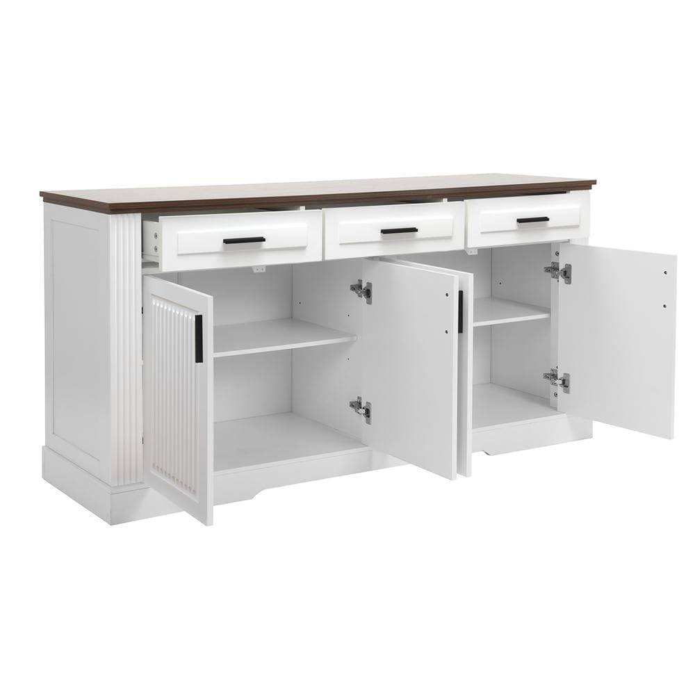 Alt View 2. Kadyn - 63" Fluted Sideboard Cabinet with Storage for Kitchen and Dining Room - White - White.