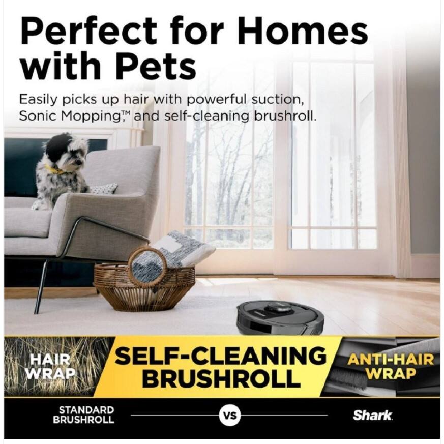Perfect for Homes with Pets

Easily picks up hair with powerful suction, Sonic Mopping™ and self-cleaning brushroll.

HAIR WRAP  
STANDARD BRUSHROLL

SELF-CLEANING BRUSHROLL

ANTI-HAIR WRAP

vs

Shark