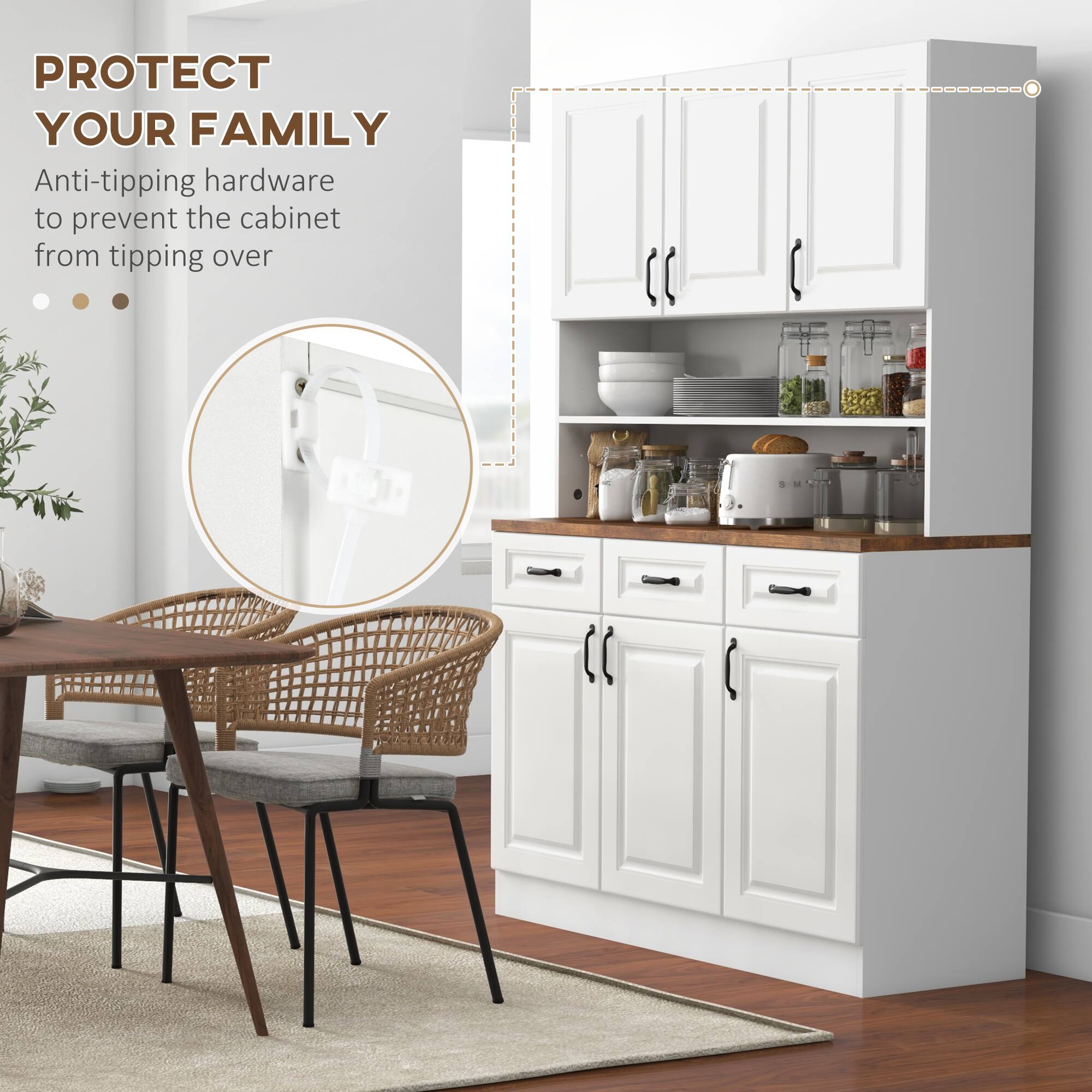 PROTECT YOUR FAMILY: Anti-tipping hardware to prevent the cabinet from tipping over.