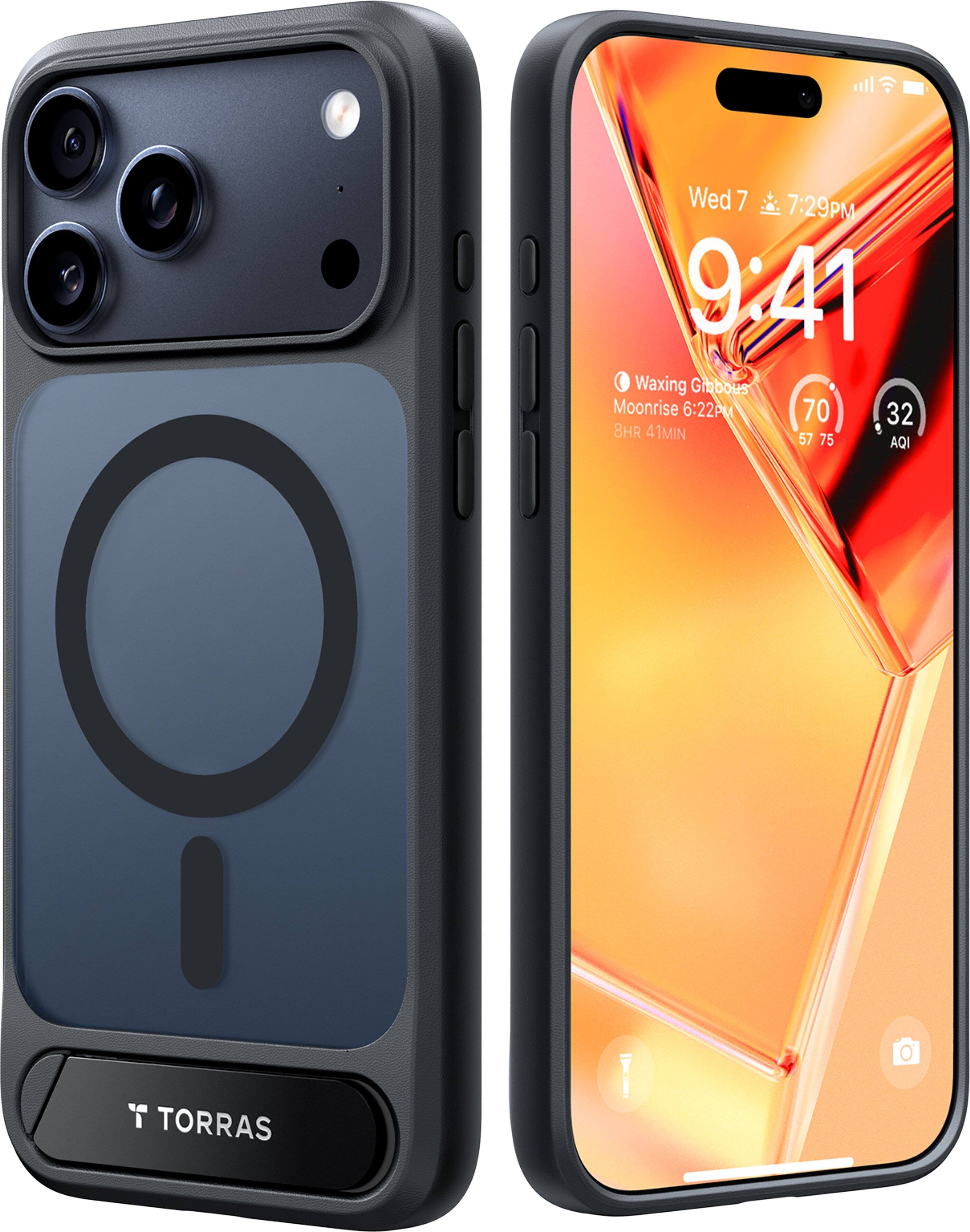TORRAS - Ostand L1 - Professional Multi-Angle Magnetic Stand Case with Military-Grade Protection for Apple iPhone 17 Pro - Black