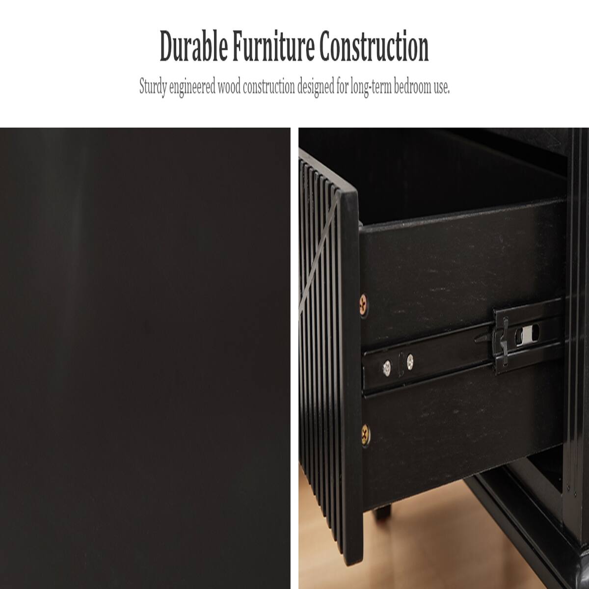 Durable Furniture Construction  
Sturdy engineered wood construction designed for long-term bedroom use.