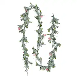 VEVOR - Christmas Garland, 6.6-FT Realistic Greenery Decorated with Vines, Olive Leaves, and Berries, Evergreen Faux Garlands - Green