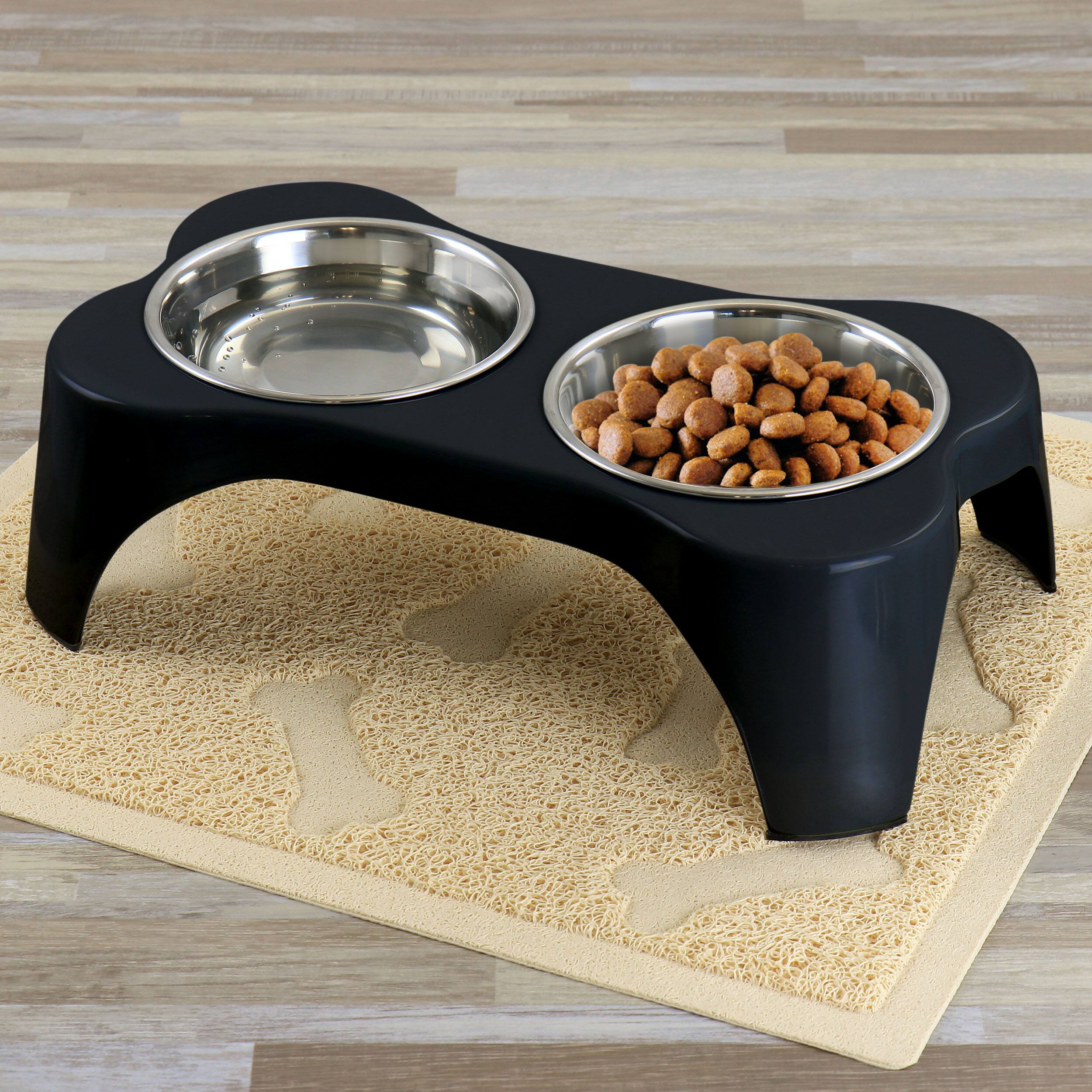Alt View 6. Gibson - Gibson Home Bow Wow Meow 3 Piece Elevated Pet Bowl Dinner Set in Black - Black.