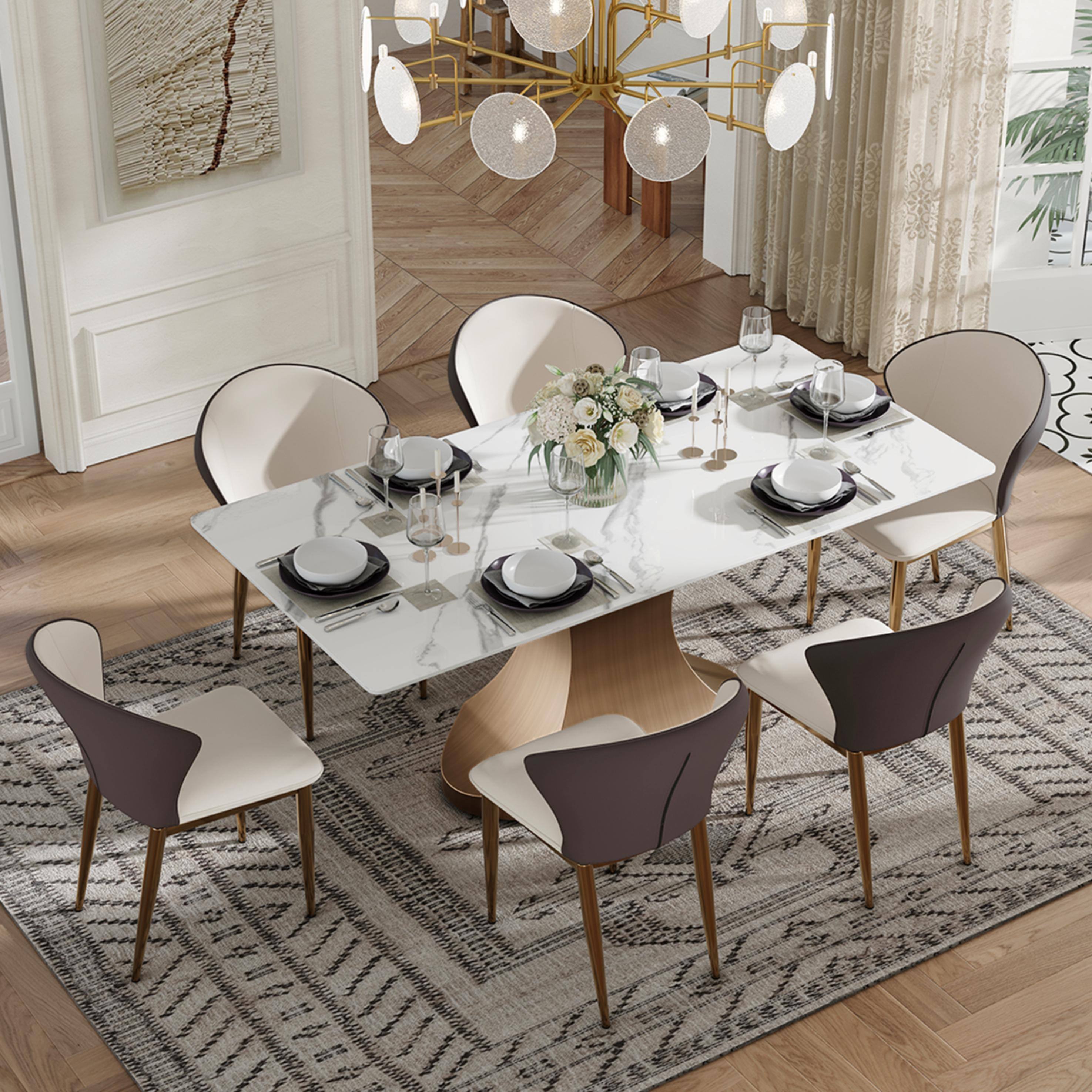 Angle. POVISON - Modern Wingback Dining Chairs Set of 2, Faux Leather Side Chairs, Beige & Brown - Beige & Brown.
