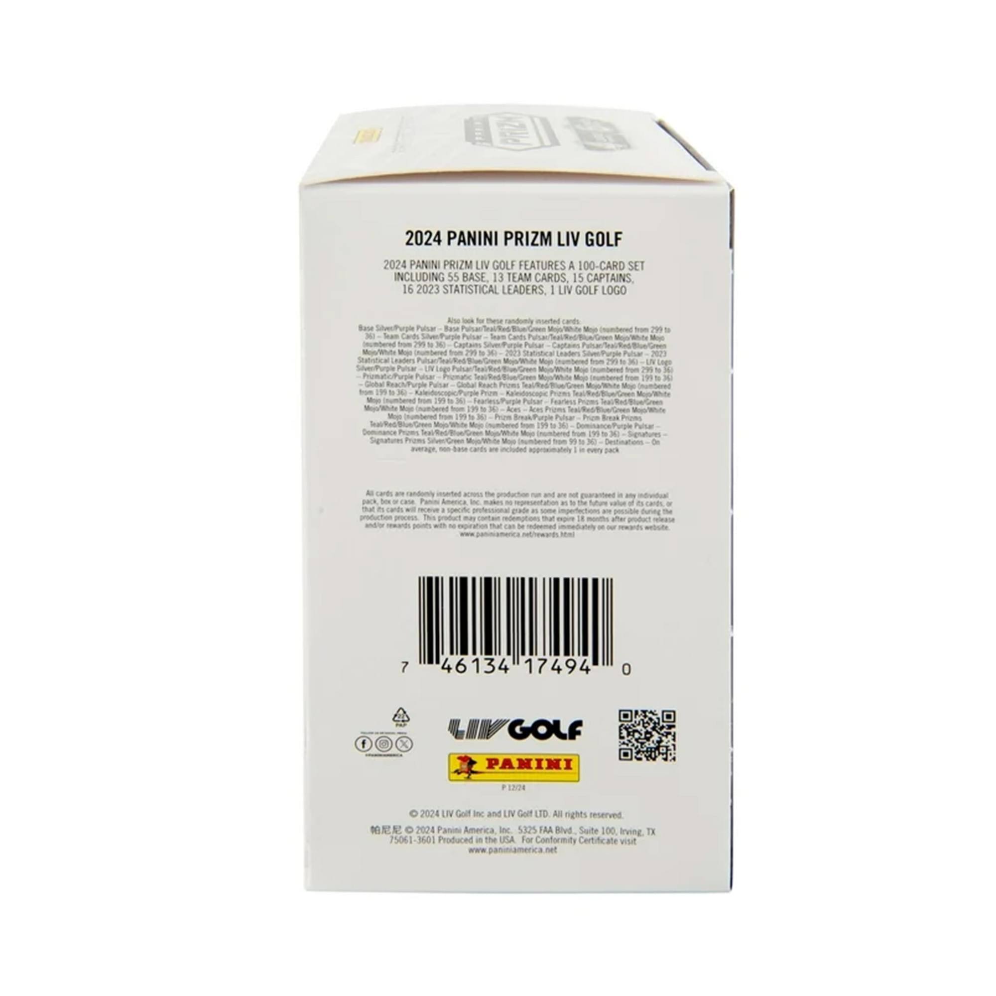 2024 PANINI PRIZM LIV GOLF

2024 PANINI PRIZM LIV GOLF features a 100-card set including 55 base, 13 team cards, 15 captains, 16 2023 statistical leaders, and the LIV Golf logo.

All cards are randomly inserted across the product. The product may contain cards with a higher value than the face value of the cards, or may contain cards with a lower value than the face value of the cards. The product may contain cards with a higher value than the face value of the cards, or may contain cards with a lower value than the face value of the cards. The product may contain cards with a higher value than the face value of the cards, or may contain cards with a lower value than the face value of the cards. The product may contain cards with a higher value than the face value of the cards, or may contain cards with a lower value than the face value of the cards. The product may contain cards with a higher value than the face value of the cards, or may contain cards with a lower value than the face value of the cards. The product may contain cards with a higher value than the face