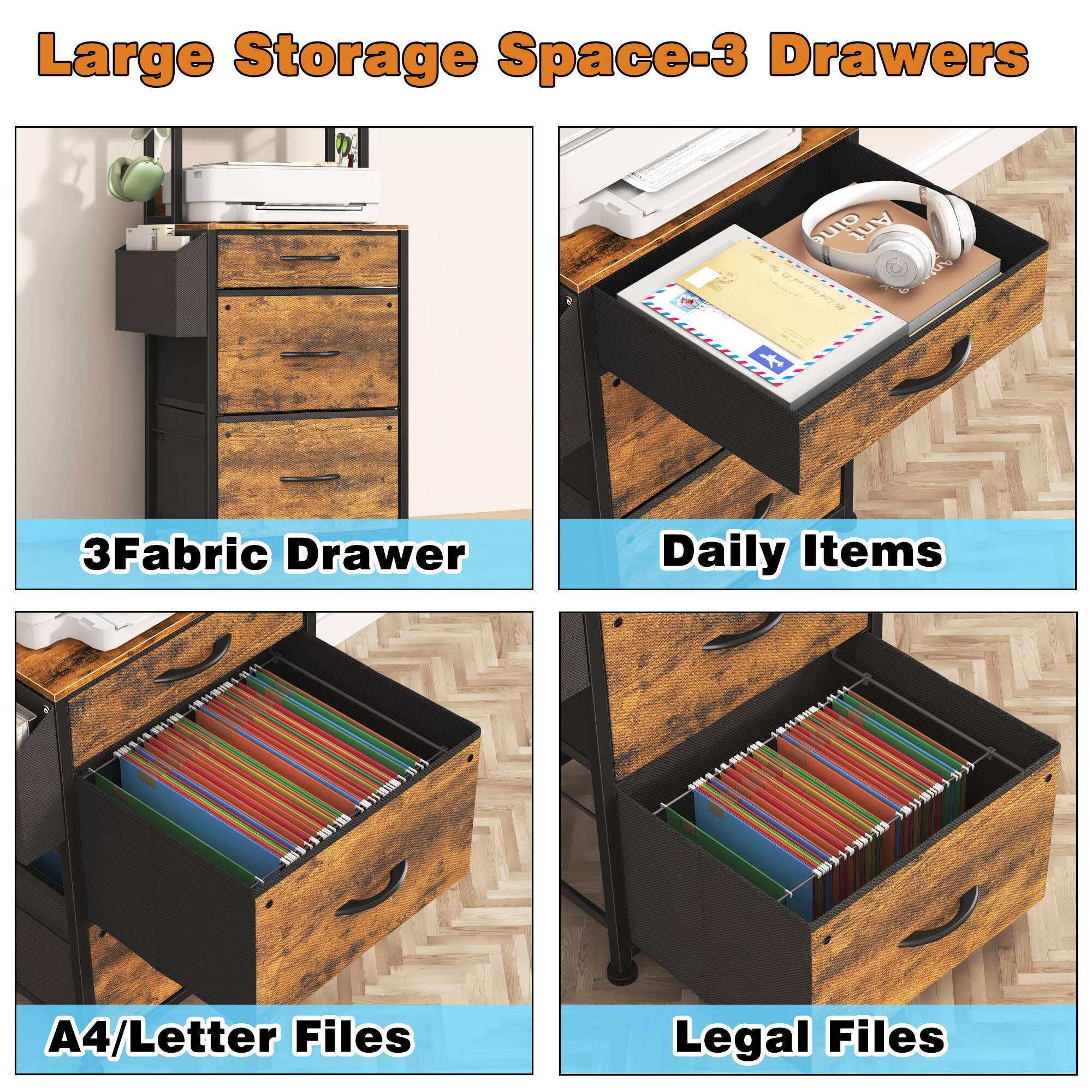 Large Storage Space-3 Drawers

3Fabric Drawer

Daily Items

A4/Letter Files

Legal Files