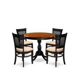 East West Furniture - 5-Piece Modern Dining Table Set Consists of a Dinner Table and 4 Linen Fabric Kitchen Dining Chairs - Multi-Color