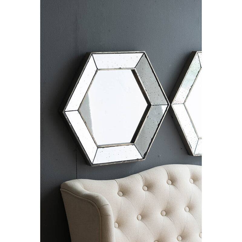 BreeBe - 21x18 Hexagon Wall Mirror Traditional Finish Home Decor Accent Mirror for Living Room Entryway Bedroom - Silver