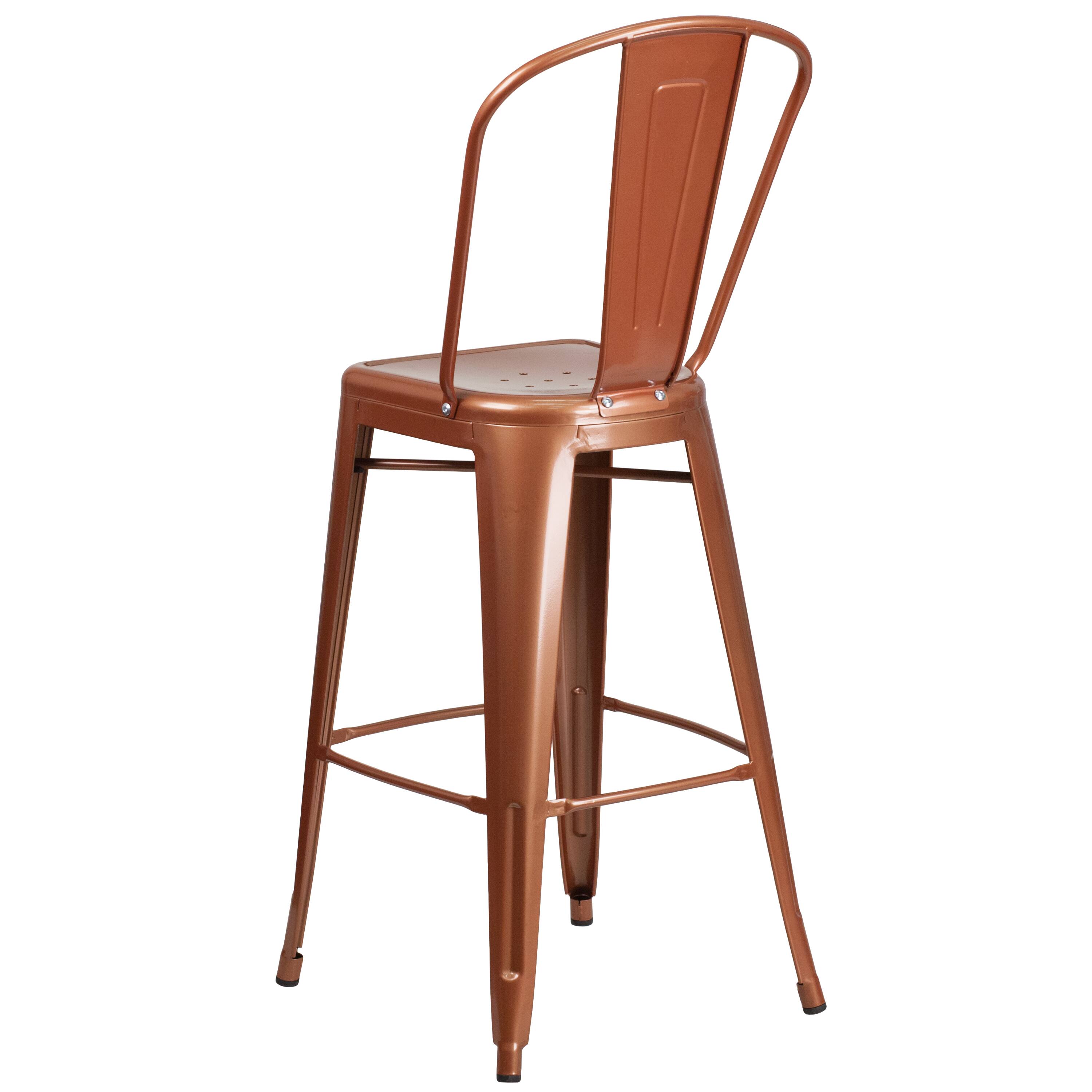 Alt View 5. Emma + Oliver - Commercial Grade 30"H Metal Indoor-Outdoor Barstool with Drain Holes and Back - Copper.