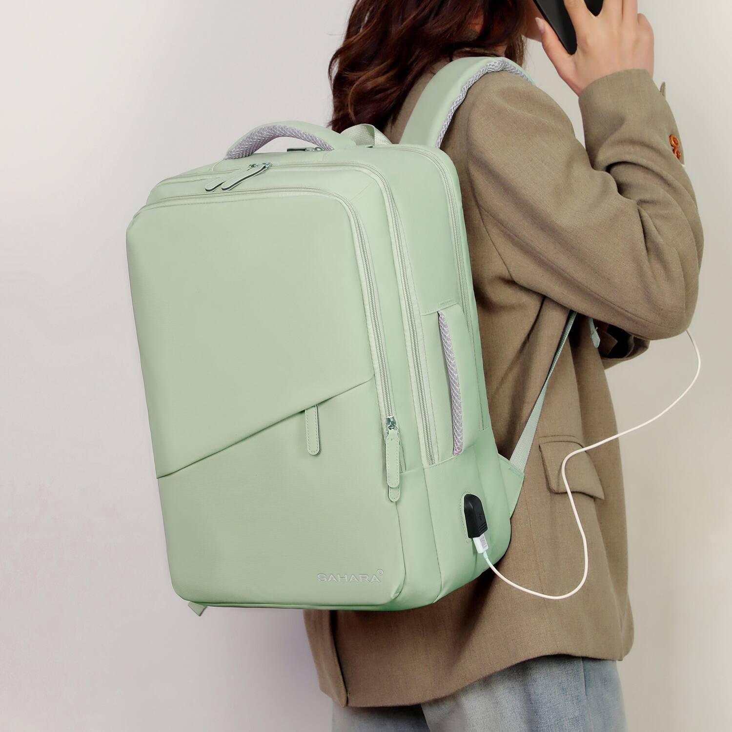 Alt View 15. SaharaCase - Water Resistant Backpack with USB Charging port and fits up to 16" laptop - Oasis Green.