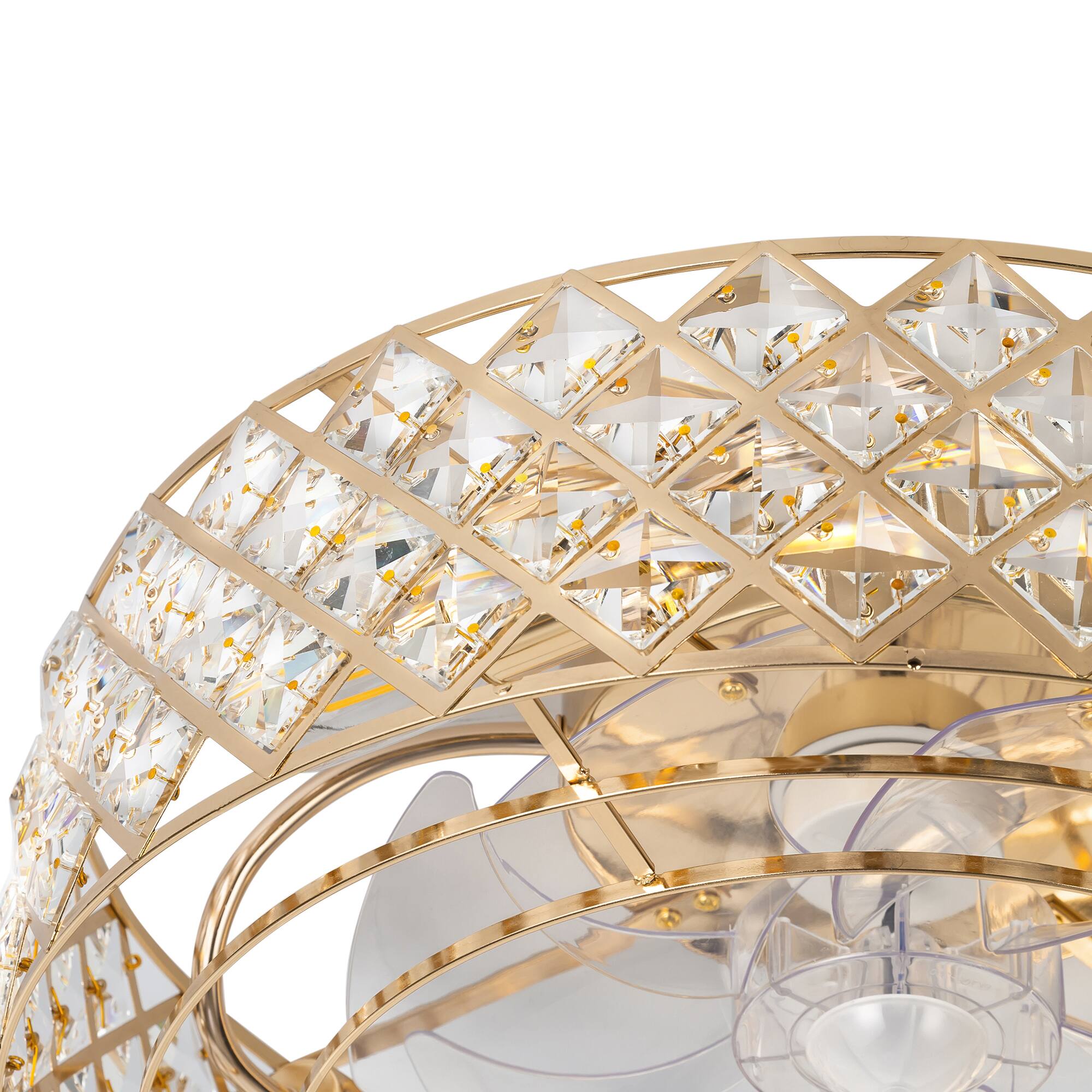 Alt View 10. Breezary - 19-Inch Ceiling Fan with Crystal Cage Shade, 7 Transparent ABS Blades, DC Motor, 6-Speed Remote Control, Timer, E26 Base - Gold.