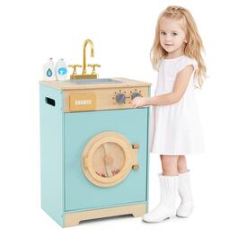 Gymax - Kids Washer Playset w/ Laundry Detergent & Hand Sanitizer Rotating Wheel - Blue