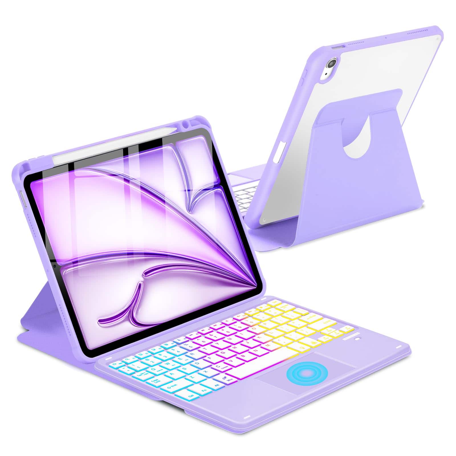 Pacoar Cade - Touchpad Case For Ipad Air 11 Inch M3 2025/m2 2024 7th/6th Generation 360 Rotation Cover With Wireless Backlit - Purple-For iPad Air 11 inch M3 M2/Air 5th 4th Gen