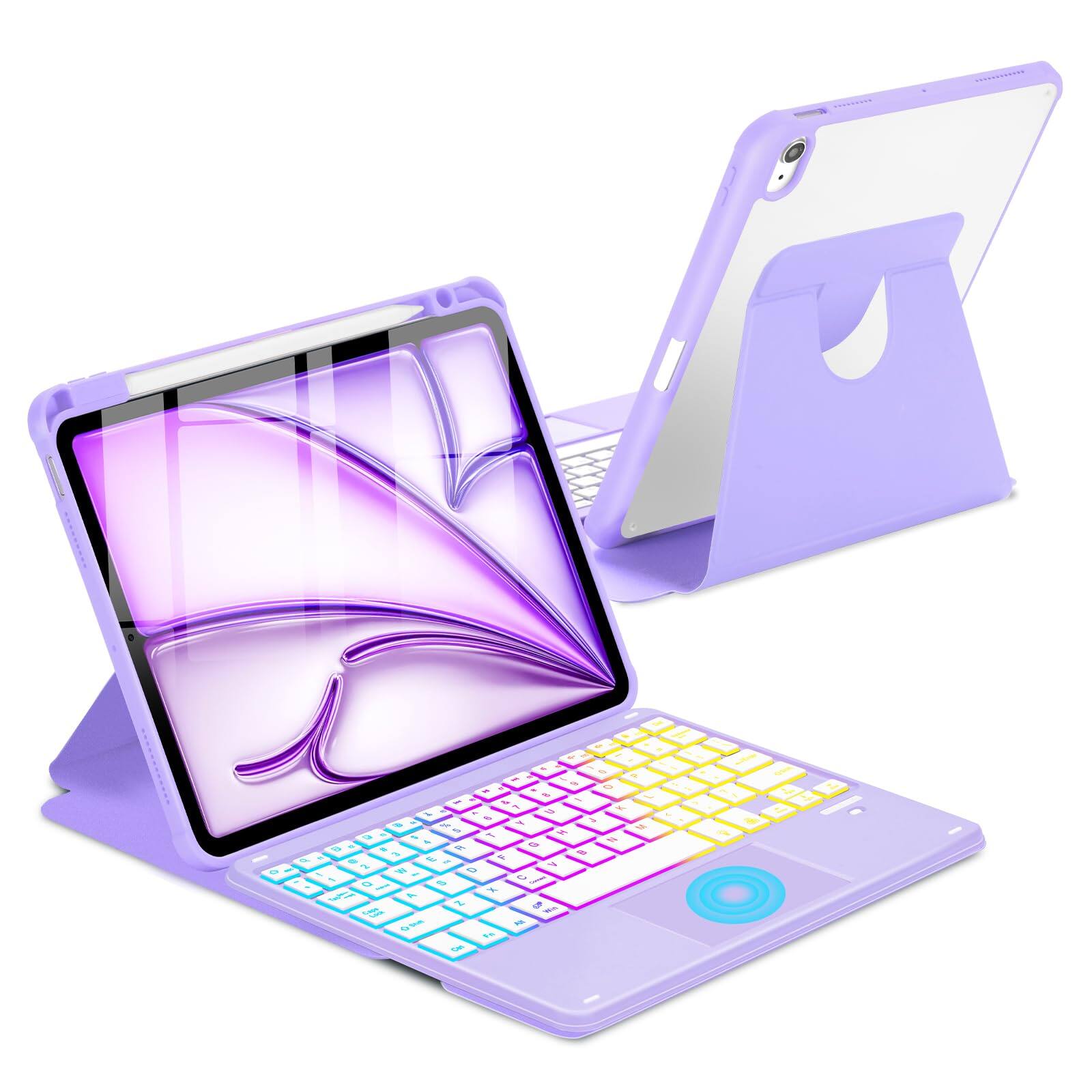 Front. Pacoar Cade - Touchpad Case For Ipad Air 11 Inch M3 2025/m2 2024 7th/6th Generation 360 Rotation Cover With Wireless Backlit - Purple-For iPad Air 11 inch M3 M2/Air 5th 4th Gen.
