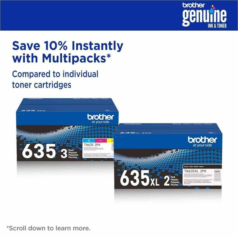 brother genuine INK & TONER

Save 10% Instantly with Multipacks* Compared to individual toner cartridges

brother at your side TN635 3PK 635 Pack 3 Paquets Paquetes Pacotes

brother at your side TN635XL 2PK 5000 635 Pack 2 Paquets XL Pacotes Paquetes

*Scroll down to learn more.