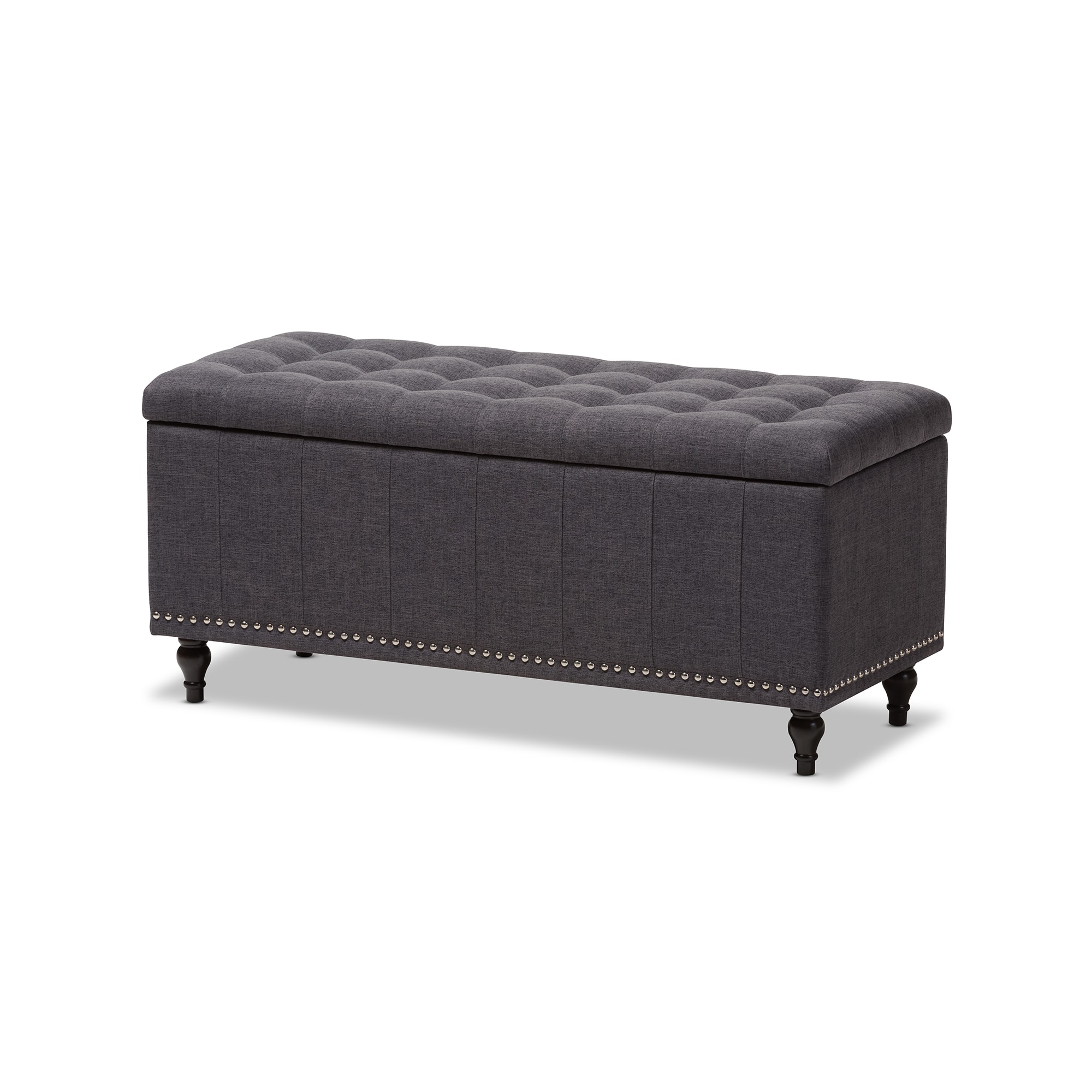Baxton Studio - Kaylee Modern Classic Fabric Upholstered Button-Tufting Storage Ottoman Bench - Dark Grey