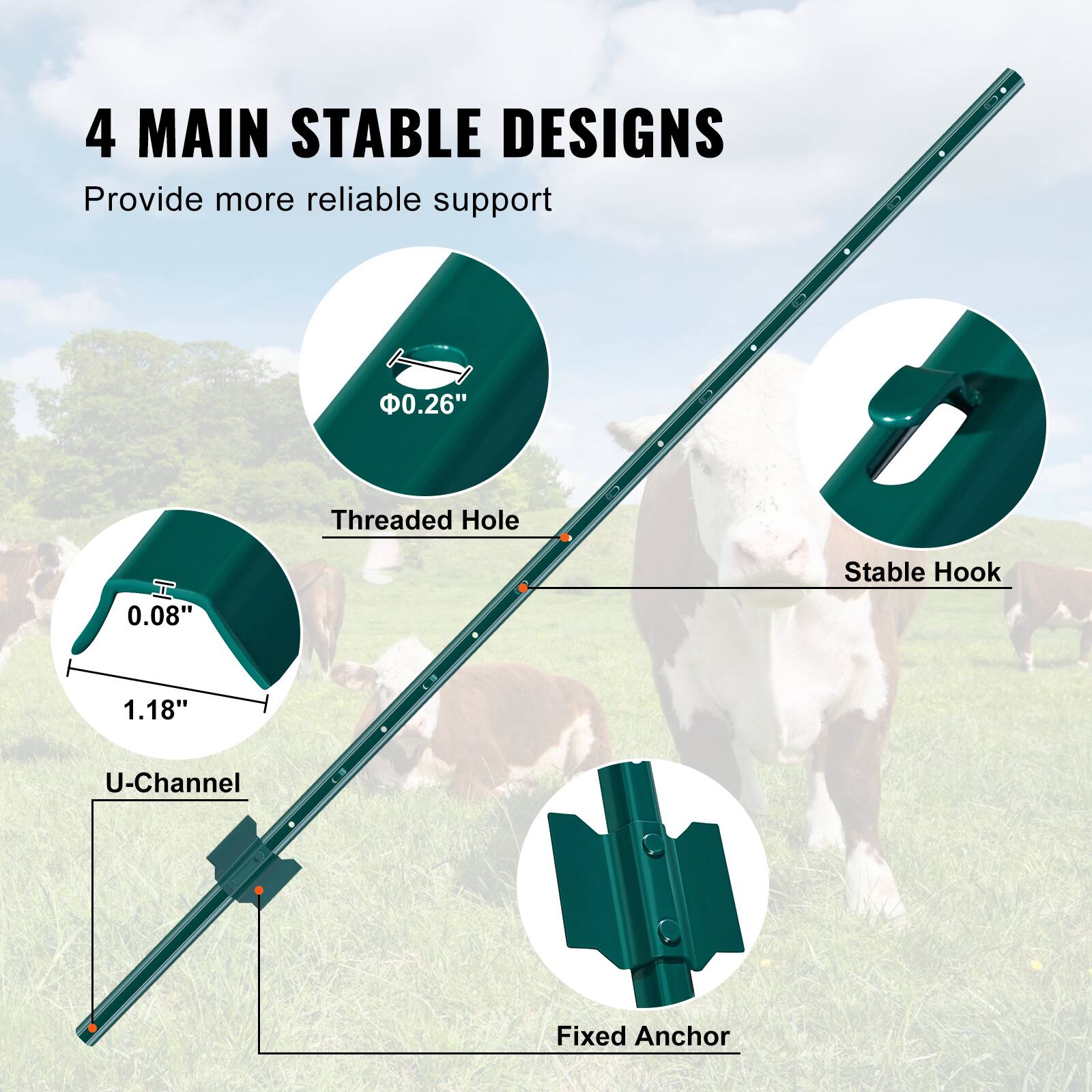 4 MAIN STABLE DESIGNS
Provide more reliable support

0.26" Threaded Hole
0.08" 1.18" U-Channel
Stable Hook
Fixed Anchor