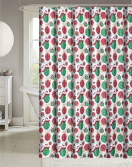 Kate Aurora - Holiday Living Sparkle Christmas Ornaments Fabric Shower Curtain - Red
