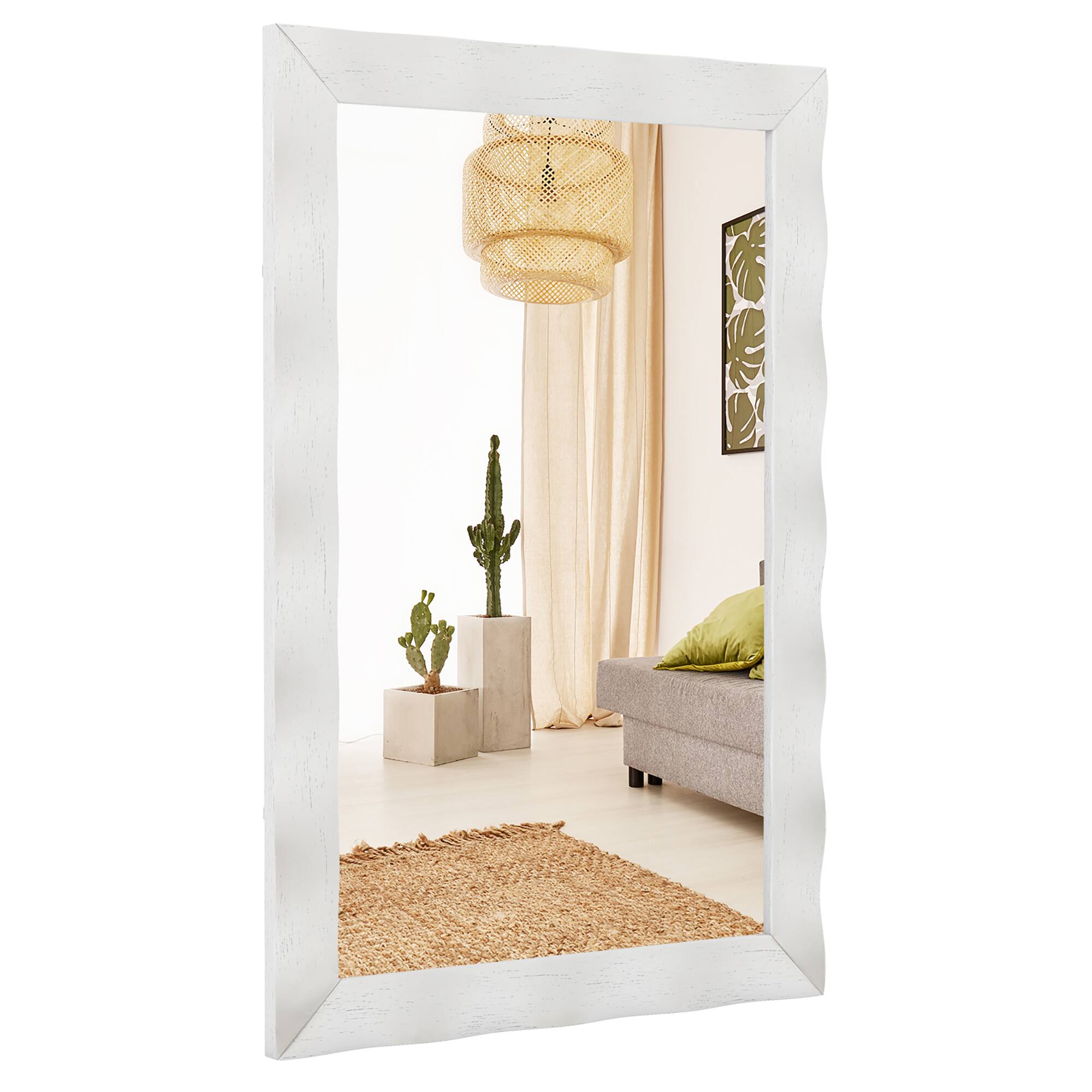 Alt View 8. Gymax - Gymax 42'' x 28'' Farmhouse Wall Mirror w/Solid Wood Frame Rubber Wood Rustic Style White - White.