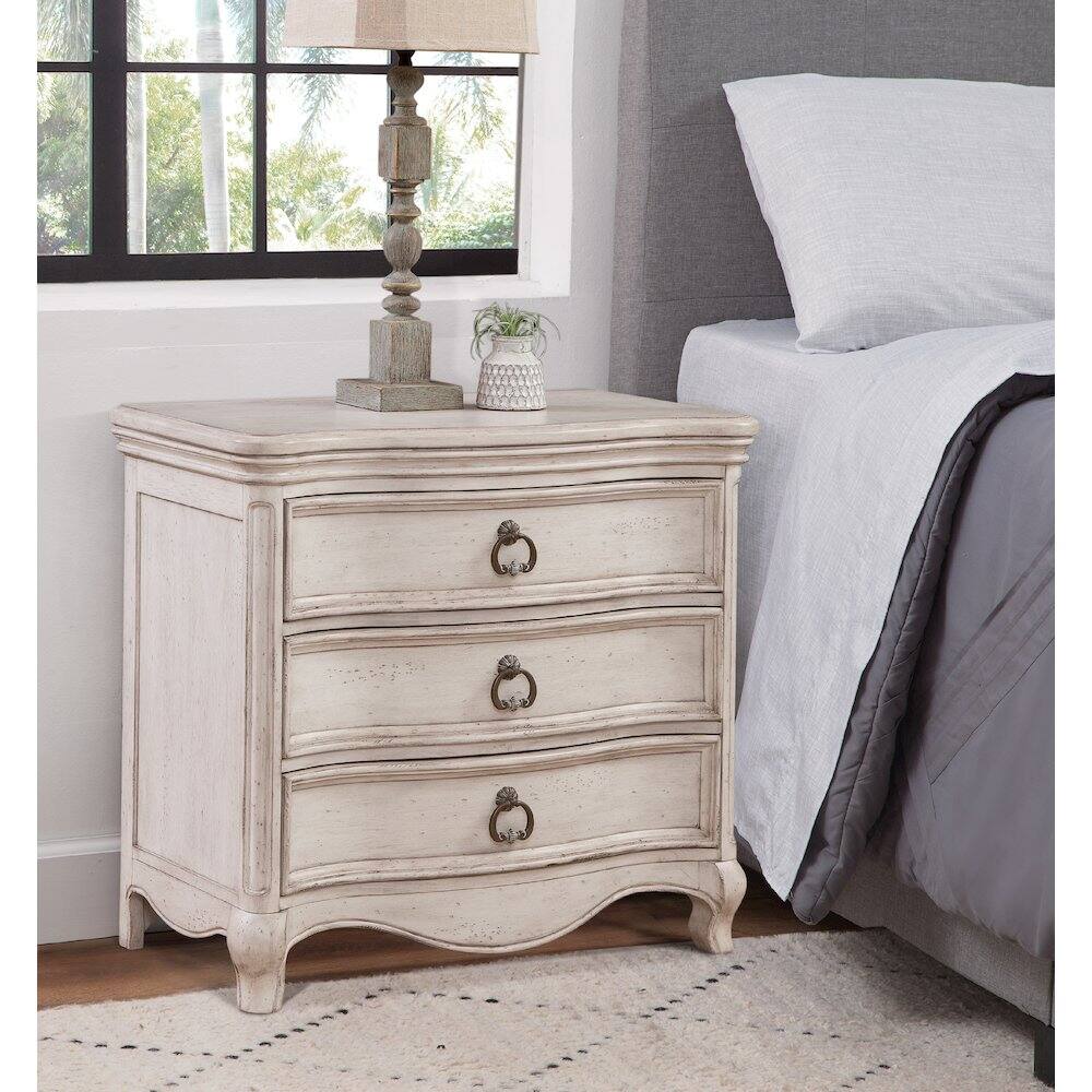 Alt View 2. American Woodcrafters - Genoa 3-Drawer Nightstand - Antique White - White.