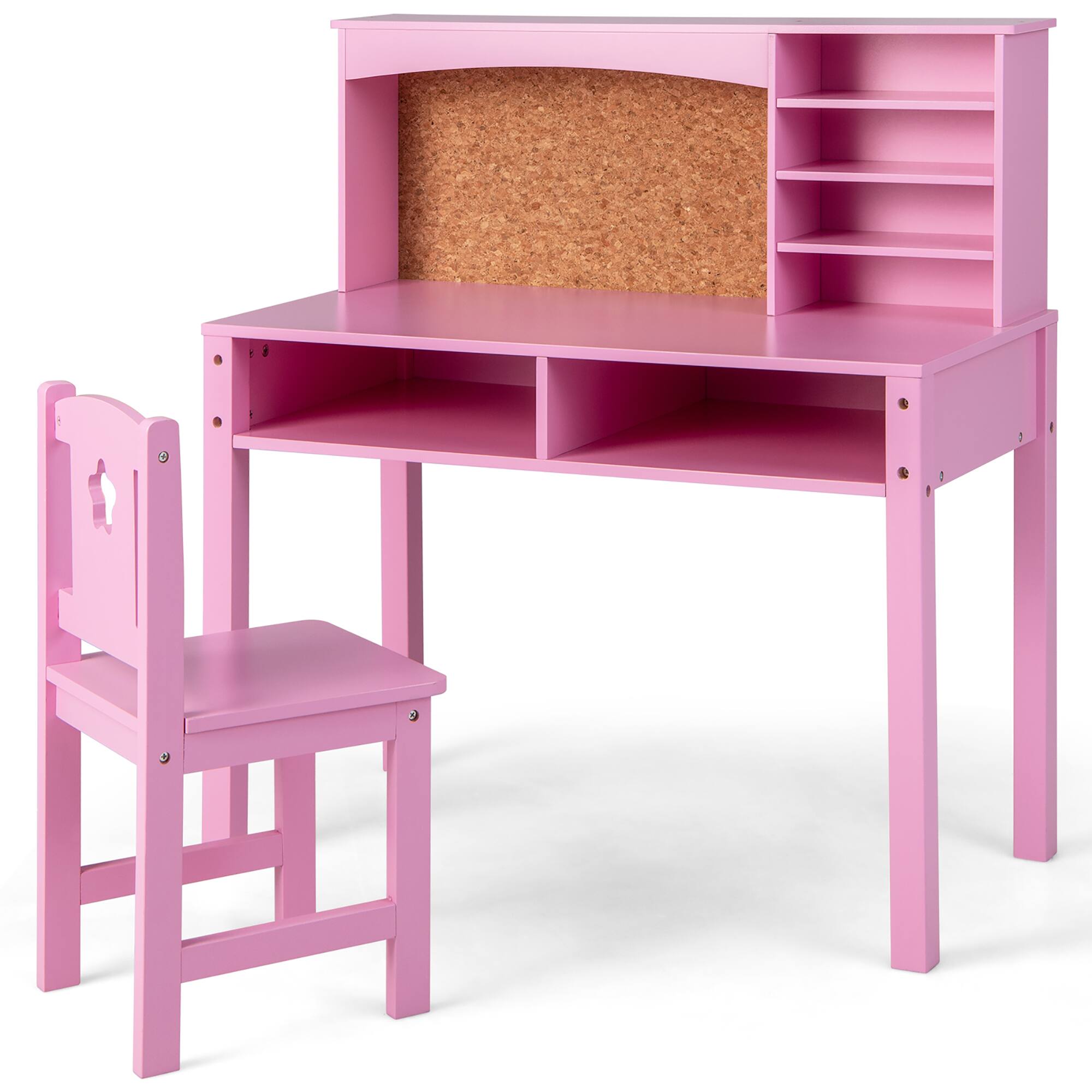 Alt View 9. Costway - Costway Kids Desk and Chair Set Study Writing Workstation with Hutch & Bulletin Board - Pink.