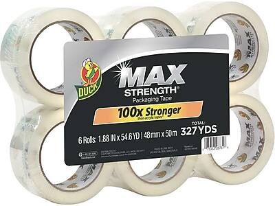 MAX STRENGTH  
Packaging Tape  

100x Stronger than acrylic tapes  

6 Rolls: 1.88 IN x 54.6 YD | 48 mm x 50 m  

TOTAL: 327 YDS