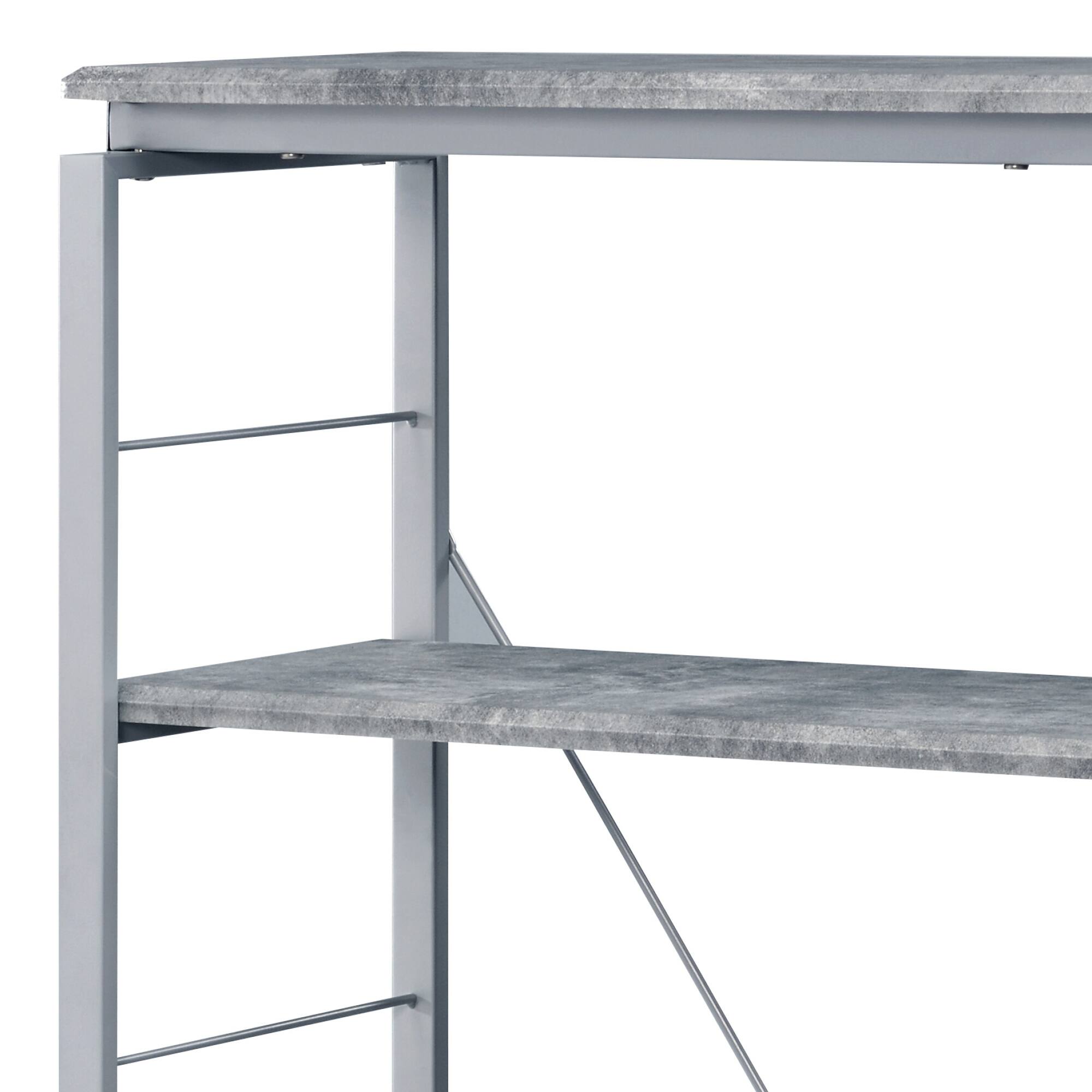Left. GOODSILO - Modern Faux Concrete and Silver Metal Frame Bookshelf with Open Compartments - Gray+Silver.