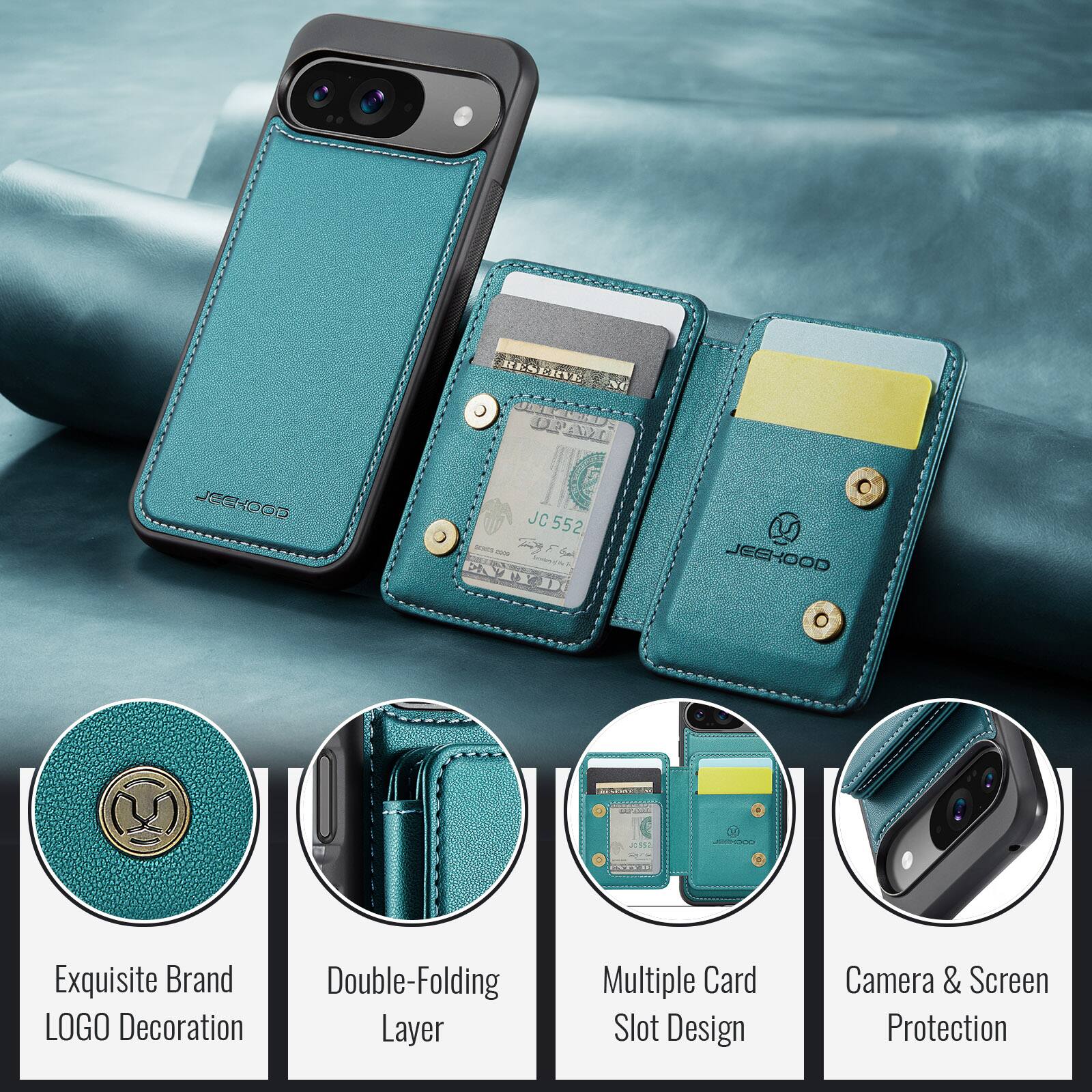 Exquisite Brand Double-Folding LOGO Decoration Layer Multiple Card Slot Design Camera & Screen Protection