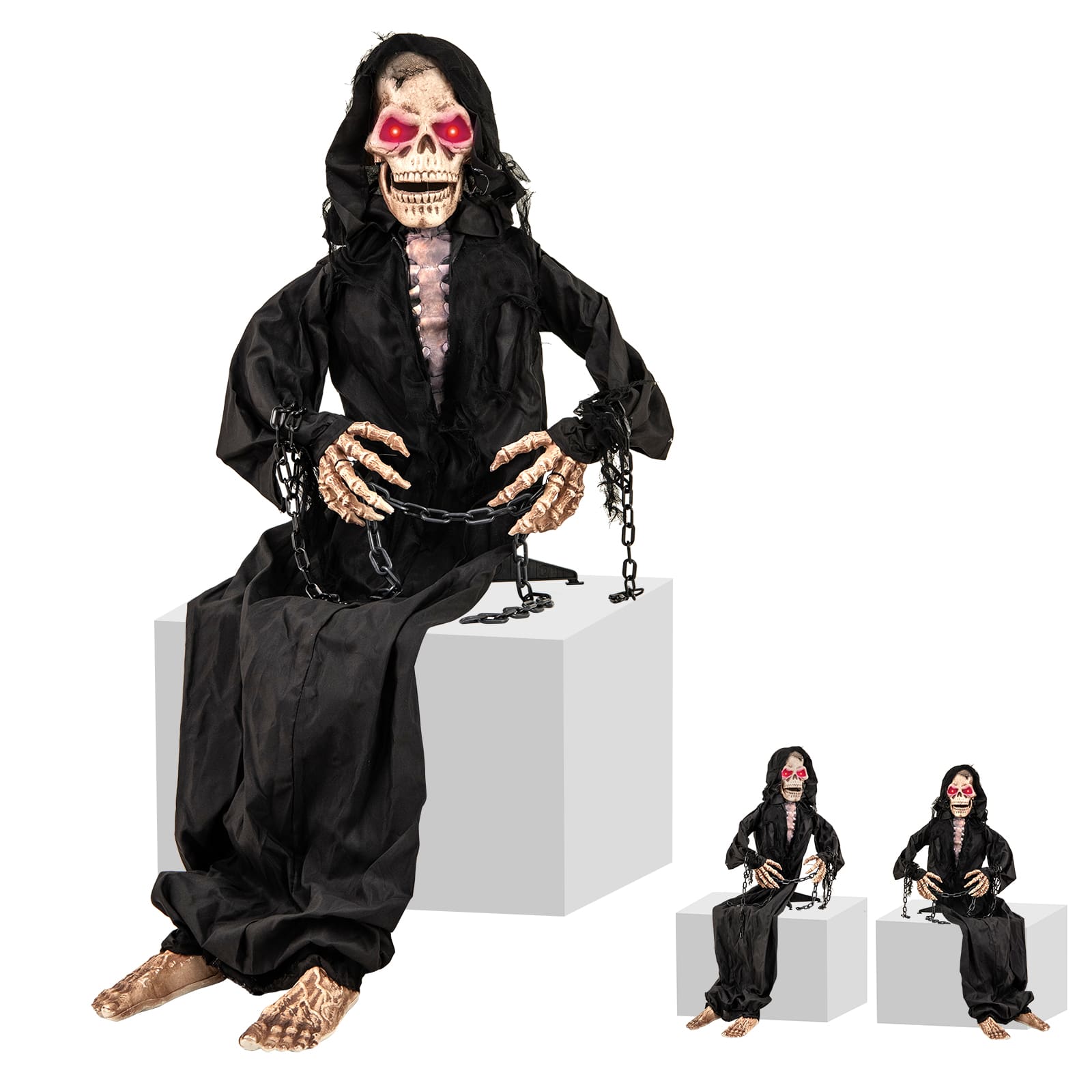 Front. Costway - 5 FT Animated Halloween Sitting Reaper Life Size Halloween Animatronic Prop - Black.