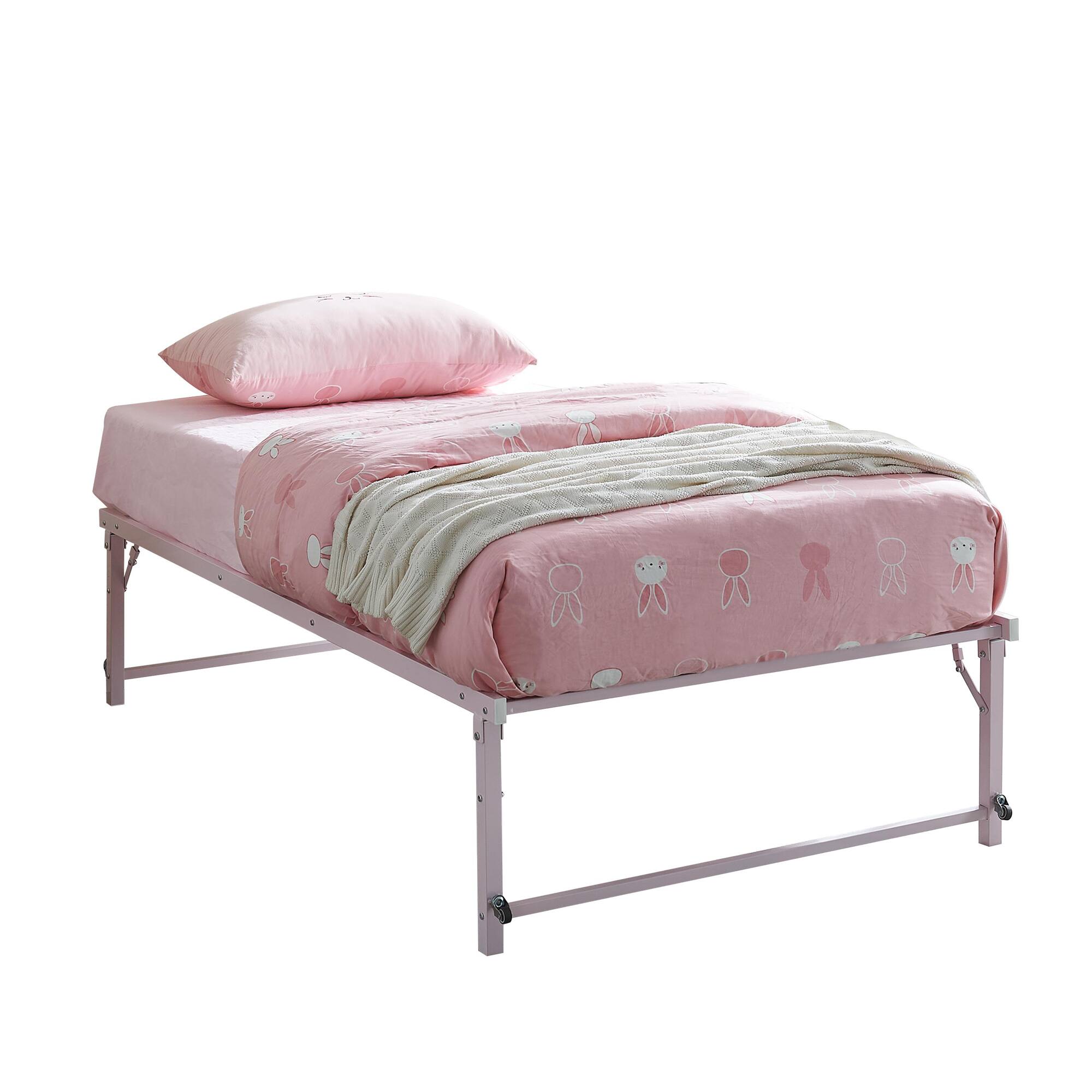 Angle. Kings Brand Furniture - Kings Brand Furniture Amara Trundle Bed - Pink.