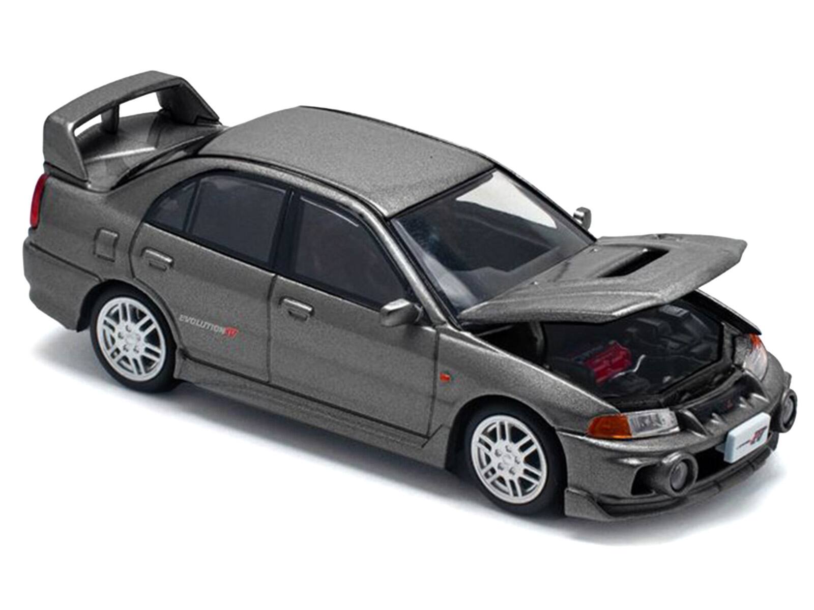 Alt View 1. Pop Race - Mitsubishi Lancer Evolution IV RHD (Right Hand Drive) Dark Gray Metallic 1/64 Die Cast Model Car by Pop Race.