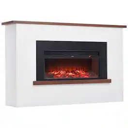 Mirfee - 65.5" Large Freestanding Electric Fireplace, 1500W Heater w/Wooden Mantel, Adjustable Flames, 12H Timer, Remote