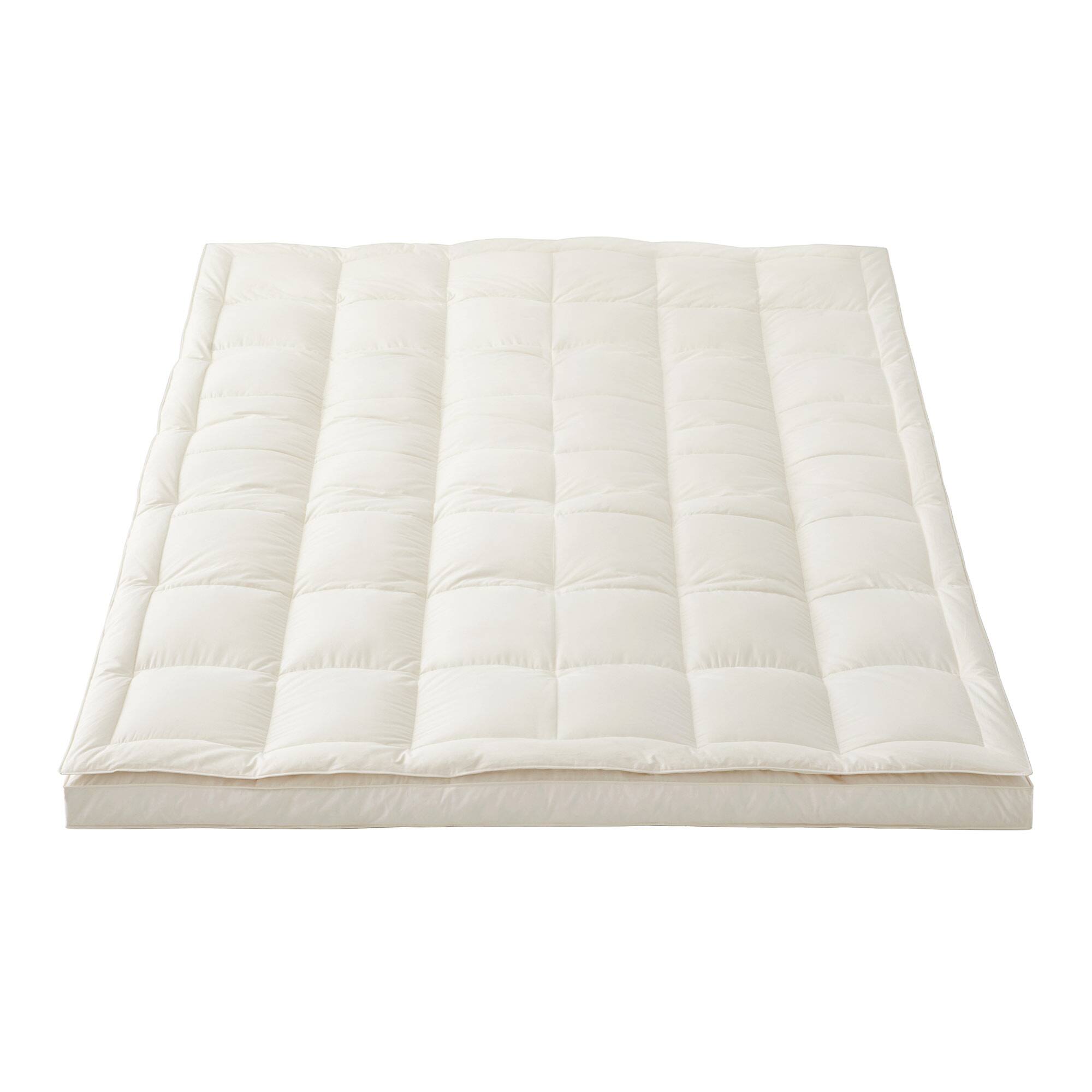 Alt View 2. Puredown - Puredown Selected 3-Inch Organic Cotton Goose Feather Down Mattress Topper with Elastic Straps, Queen - Off-White.