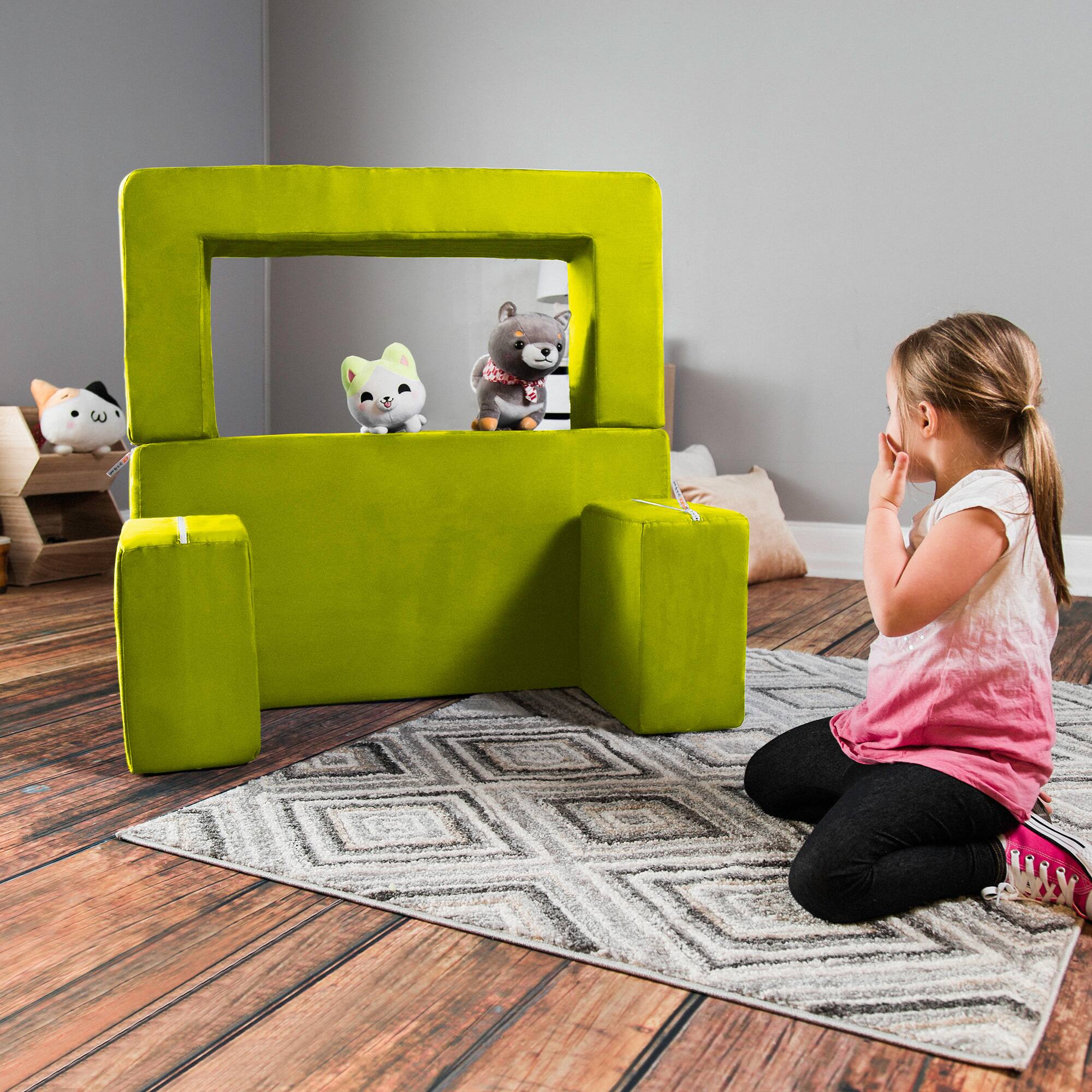 Alt View 5. Jaxx - Jaxx Zipline Kids Modular Loveseat & Ottomans/Fold Out Lounger, Lime - Lime.