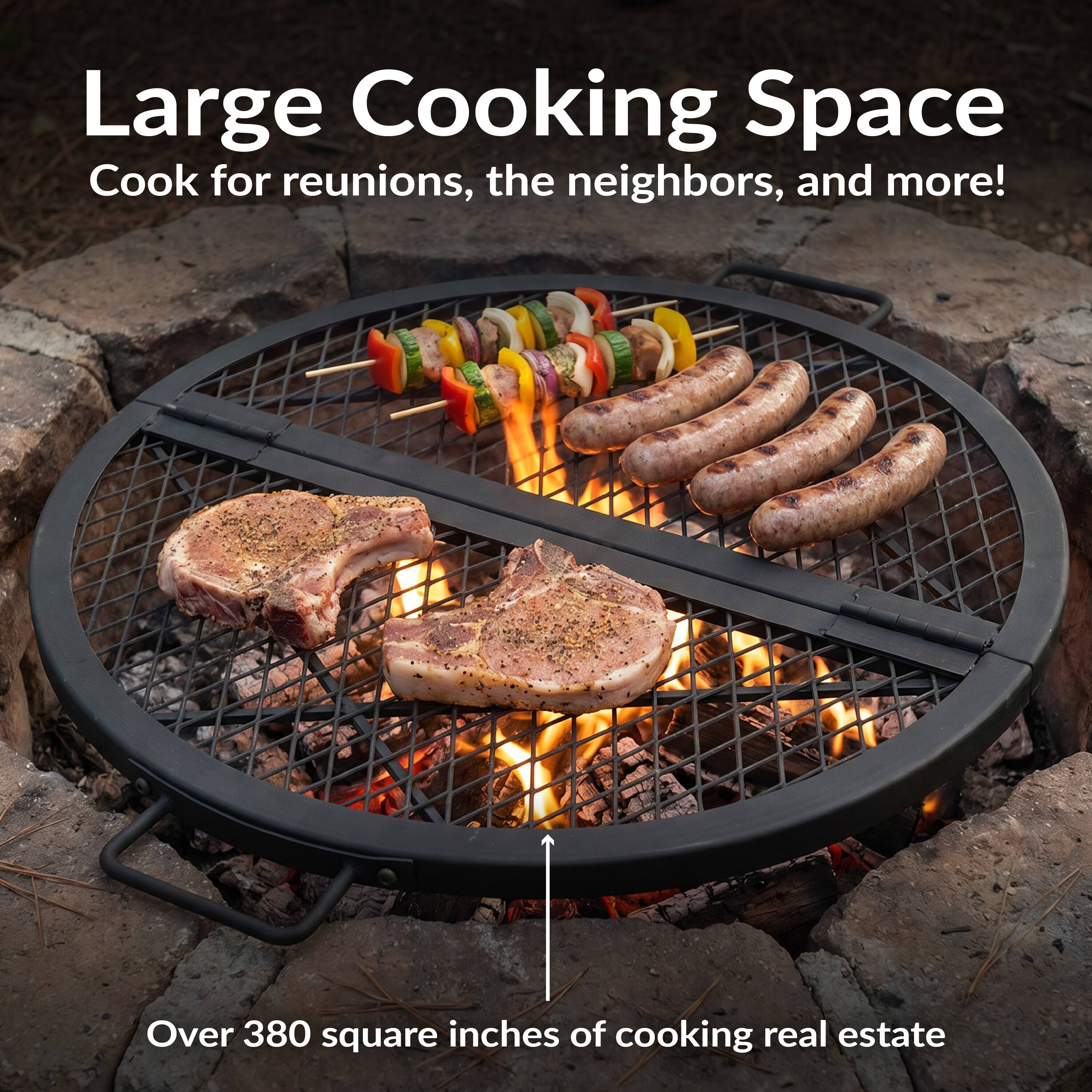 Large Cooking Space  
Cook for reunions, the neighbors, and more!  
Over 380 square inches of cooking real estate